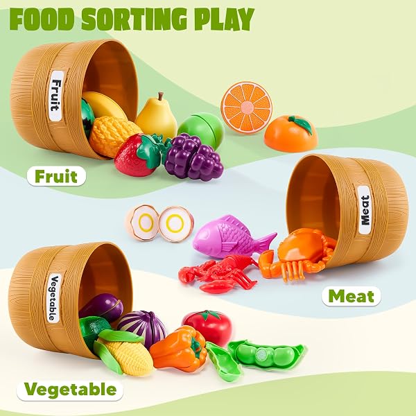 JOYIN JOYIN Learning Toys Play Food Set for Toddlers, Cutting Food for Preschool Activities, Play Kitchen Accessories, Educational Toys, Color Sorting Set for Boys & Girls, Back to School Gifts for Toddlers in use