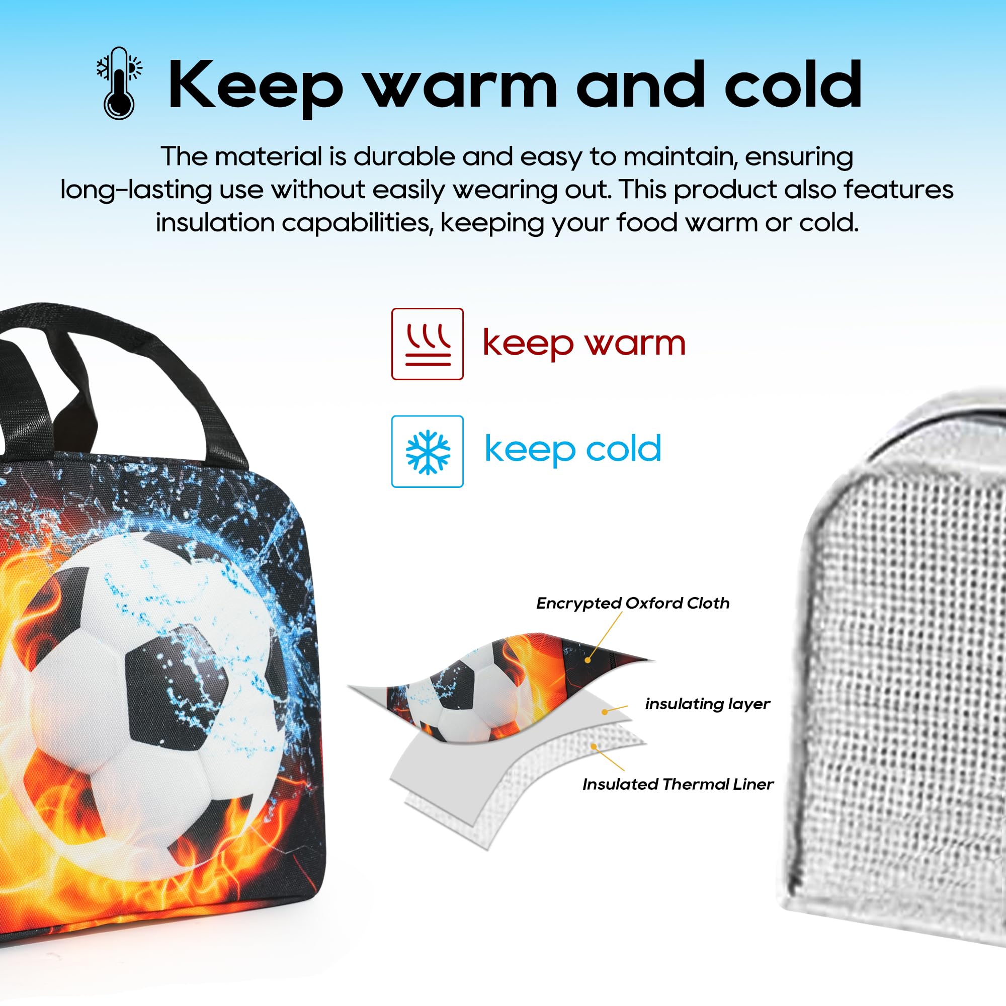 brooman Lunch Bag for Boys Girls Insulated Lunch Bag Reusable Lunch Box (Black)