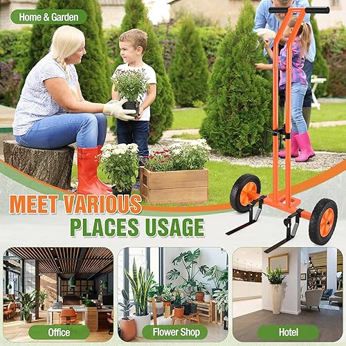 Miniatura 7 de Carrito de plantas con ruedas, carrito de plantas resistente con brazo de agarre ajustable y ventosas para macetas, carrito de mudanza de macetas de