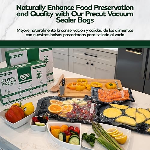 Miniatura 6 de Bolsas de sellado al vacío de 8 x 12 pulgadas (100 unidades) de 5.5 mil (negro y transparente)  Sin BPA de grado comercial para almacenamiento,