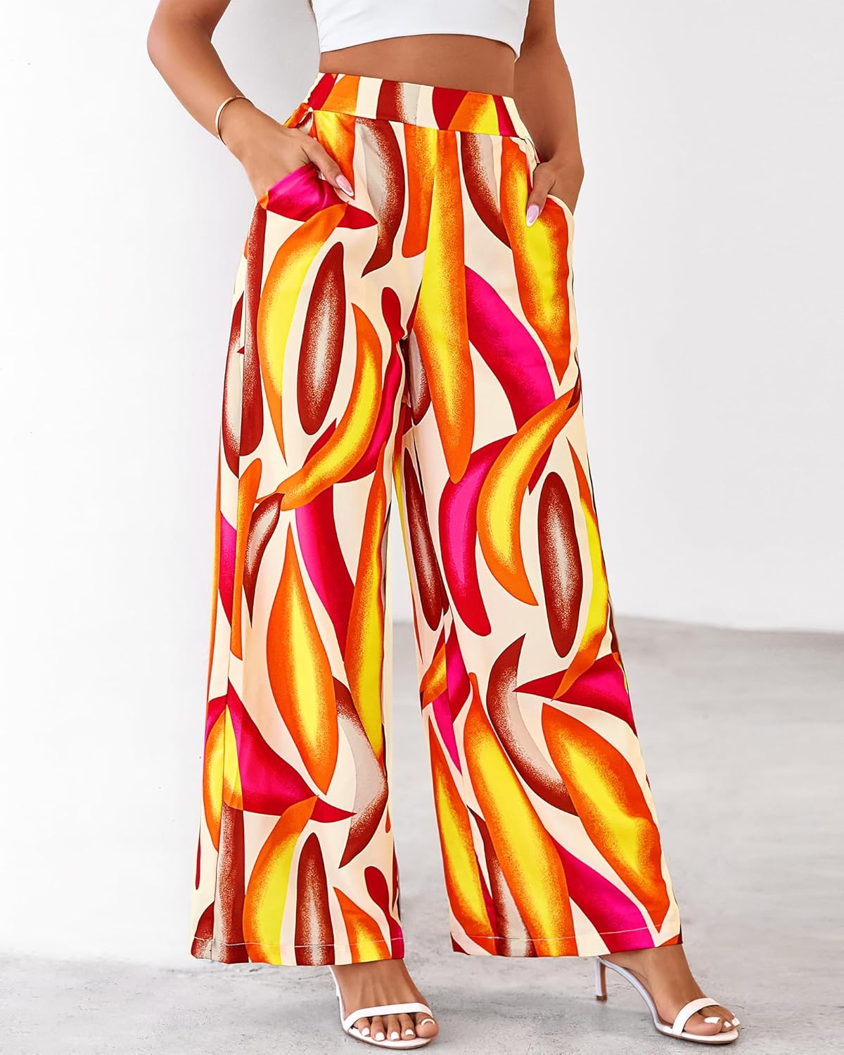 BTFBM Womens Pants 2026 Pockets Boho Printed Elastic Waist Wide Leg Palazzo Pants for Women Work Beach Vacation Clothes - Image 7