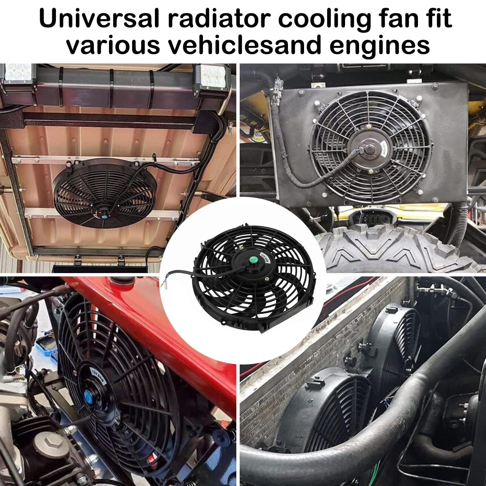12V 80W Universal Kühlerlüfter, 12 Zoll Auto Kühlerlüfter, ABS Elektrischer Lüfter mit Montagesatz für den gesamten Motorraum Kühler A/C Ladeluftkühler Öl System