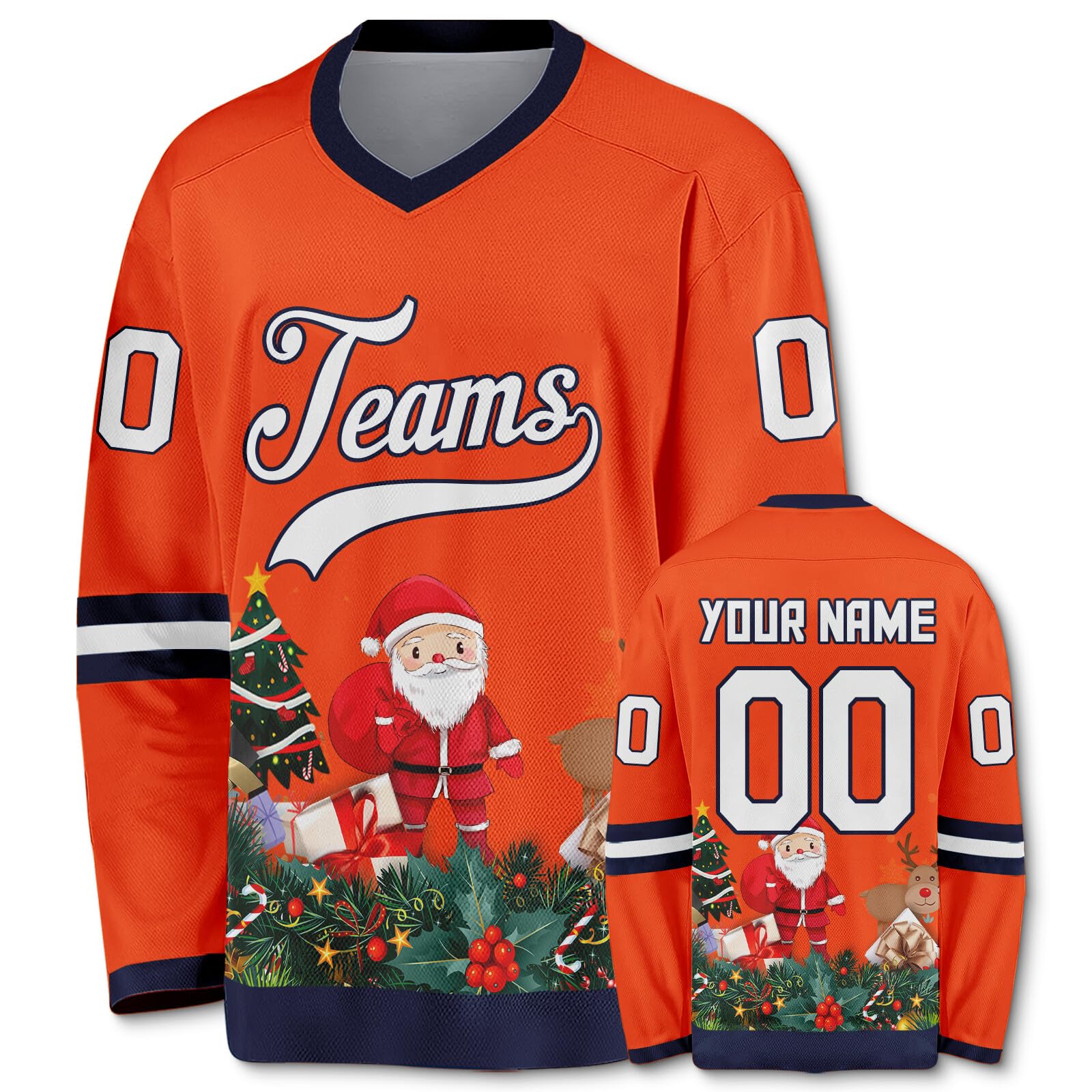 Customized Hockey Jersey Christmas Jersey Santa Claus Customizable Printed Stitched Name Number Hockey Jersey Gift