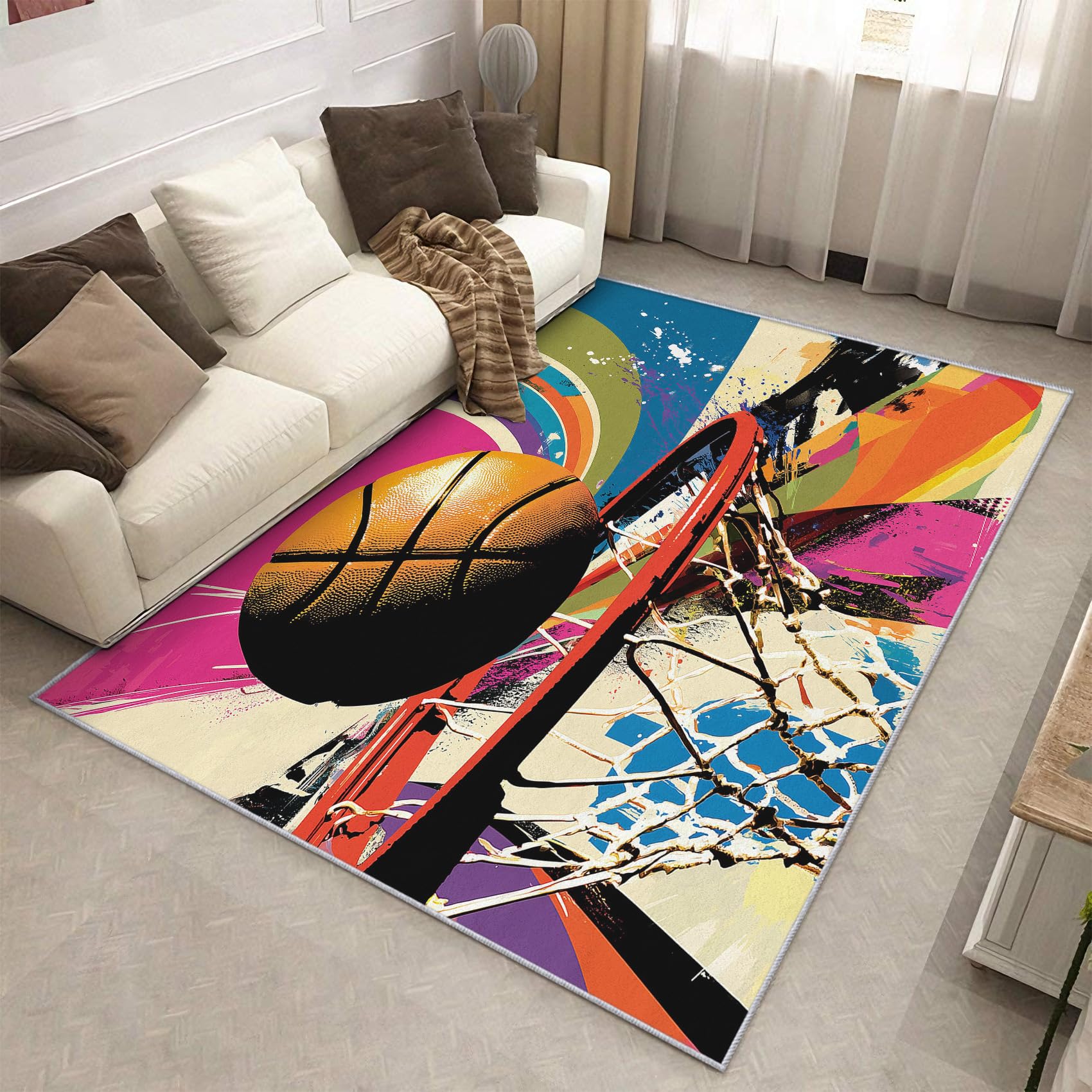 Tapis basket-ball graffiti lavable et antidérapant pour en finir avec les tapis salissants