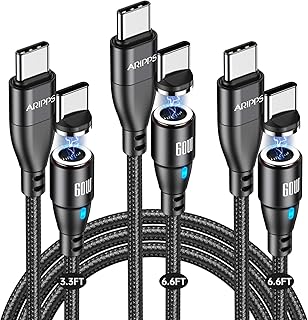 Aripps USB C to USB C Magnetic Charging Cable[3-Pack, 3.3ft/6.6ft/6.6ft], 60W/3A Fast Charging USB Type C Charger Cord Compatible with Samsung Galaxy S21/S21+ Ultra 5G, S20/S20, Pixel, Switch