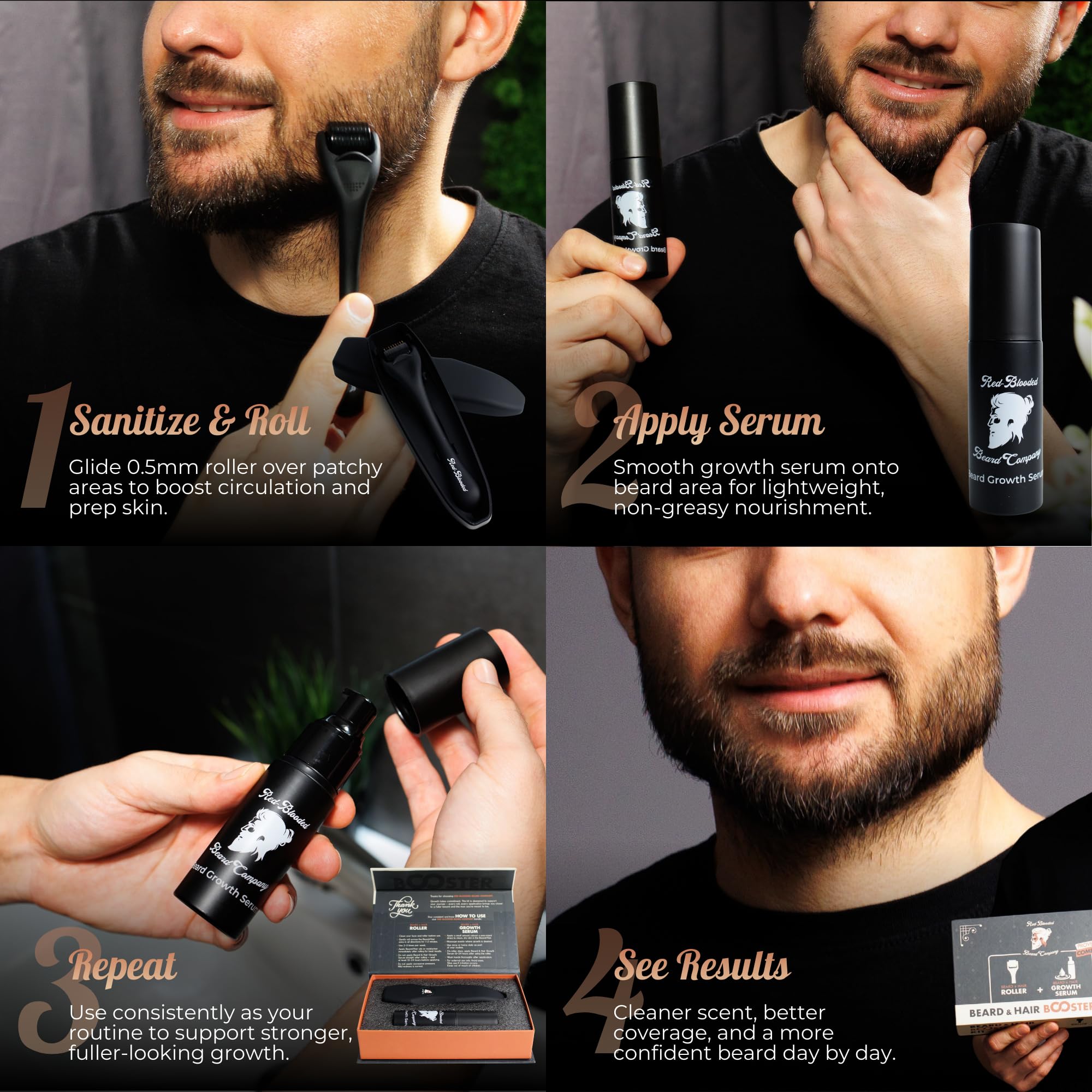 Kit crescita barba e capelli – Dermaroller 0,5 mm + siero di crescita – Vegano e non testato sugli animali