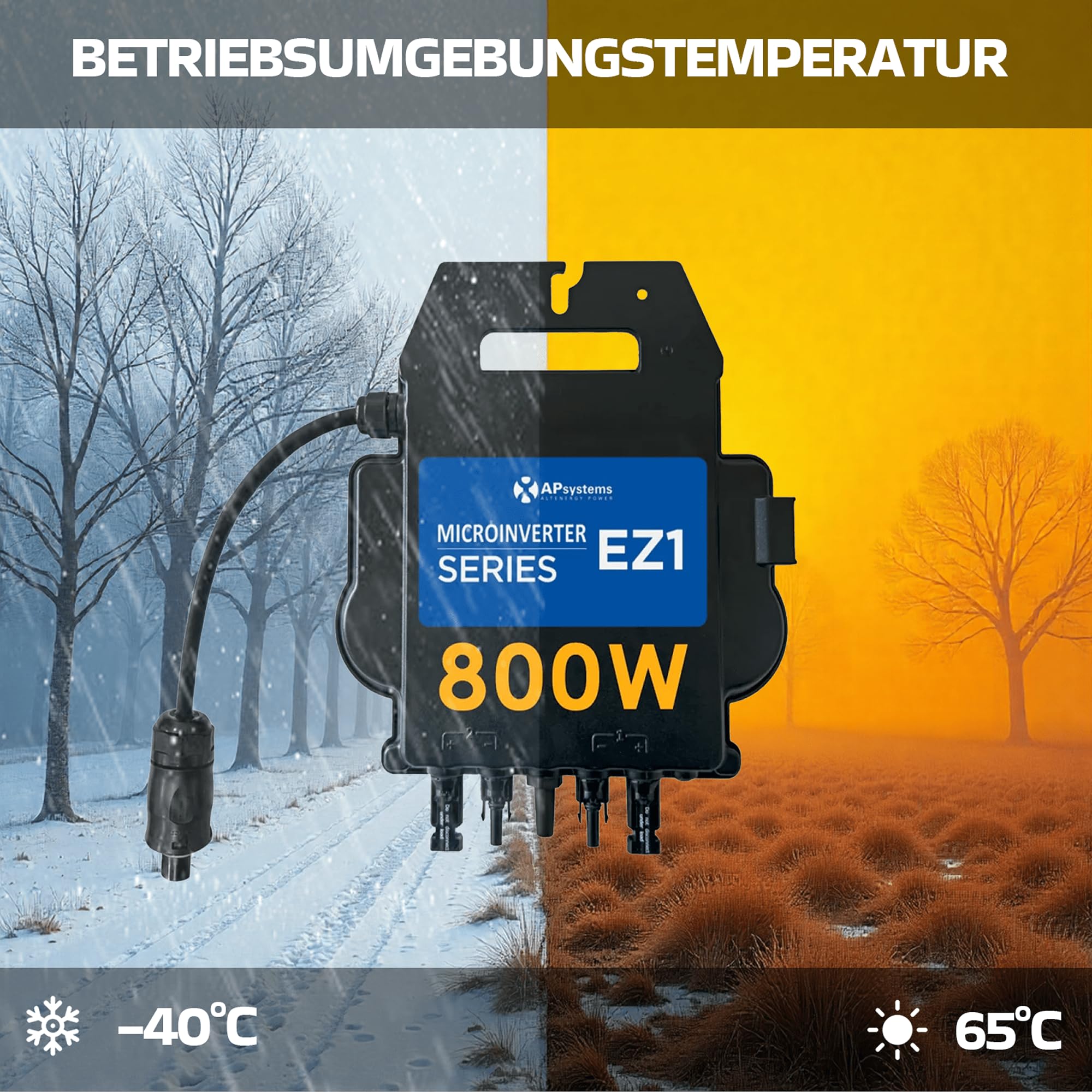 AP Systems Mikro-Wechselrichter 800 W EZ1-M-EU für Balkonkraftwerk, IP67 wetterfest, Plug-&-Play Installation, 2 MPPT, Bluetooth & WiFi, inkl. 5 m Anschlusskabel Micro Inverter