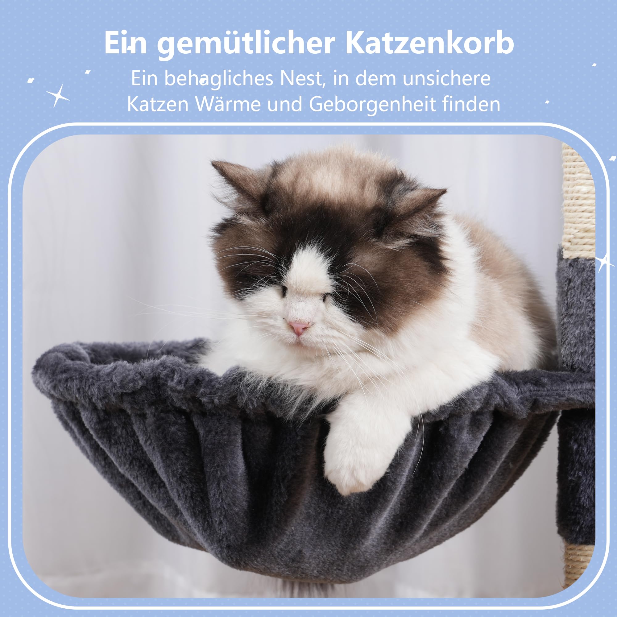 Hey-brother Kratzbaum, 105 cm Klein stabil Katzenbaum mit abnehmbaren Spielzeugen, Höhle, 1 Plattform, 1 Katzenkorb, Sisalkratzplatte und Plüschkugel, geeignet für Kätzchen, Rauchgrau EMPJ008SG