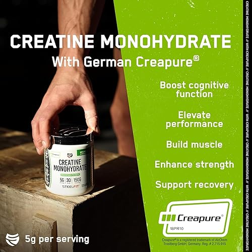 Miniatura 3 de SteelFit Creapure Creatine Monohydrate - Polvo de creatina micronizada alemana para hombres y mujeres, suplementos nutricionales para entrenamiento