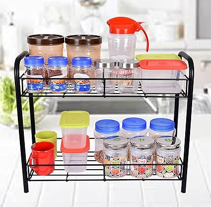 D&V ENGINEERING - Creative in innovation Metal Spice 2 Tier Rack (Black, Metal, Tiered Shelf)