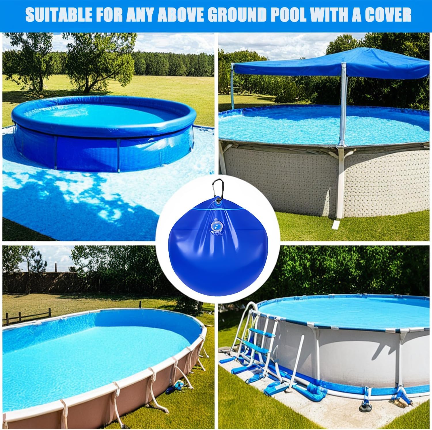 15Pack Pool Cover Weights with Hooks, Pool Cover Weights Above Ground, Leakproof Swimming Pool Cover Hanging Bag Thick PVC Pool Water Bags, for Winter Pools Cover Hot Tub Weight Bags