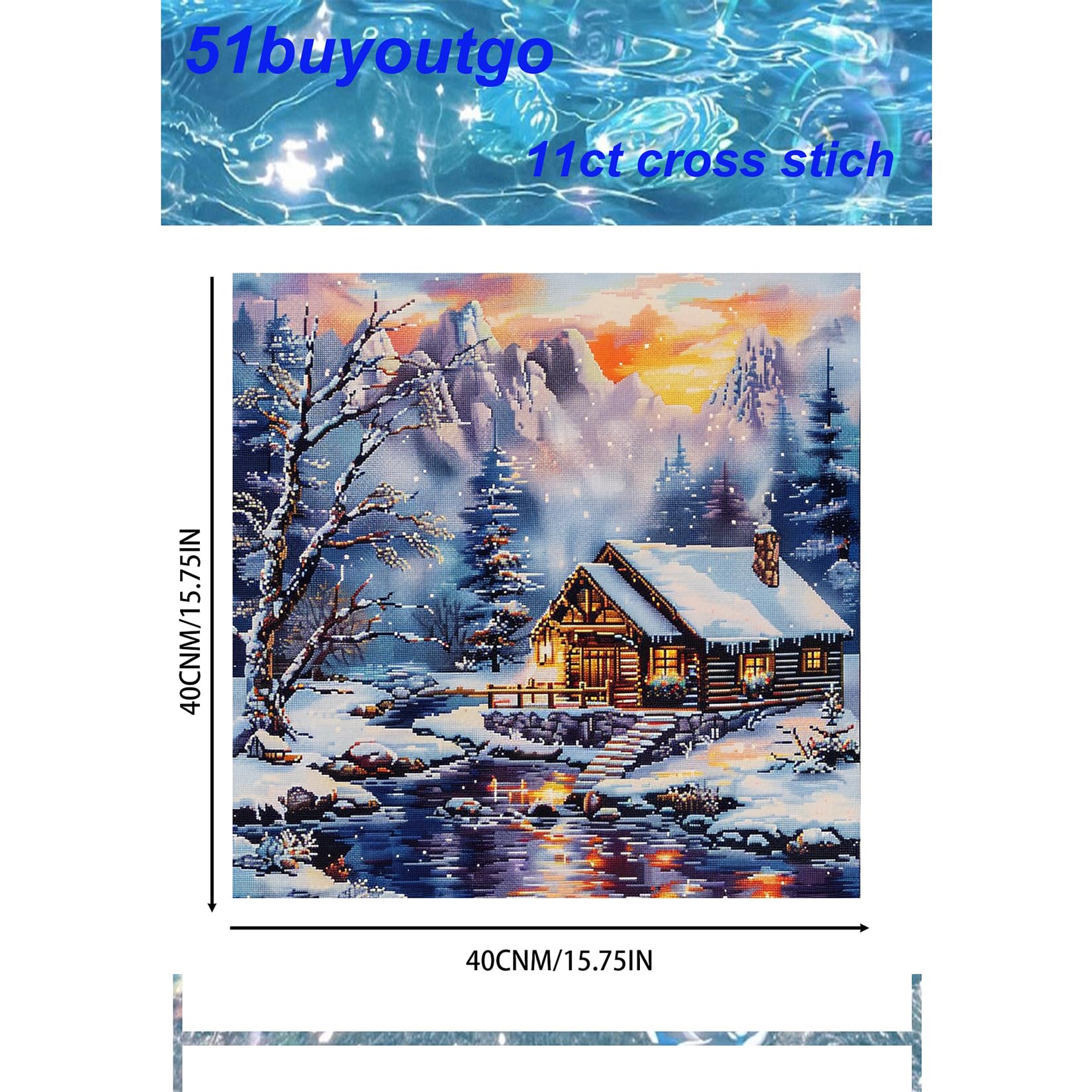 51buyoutgo Snow Landscape Cross Stitch Kits, 11 Ct Count Funny Pre Printed Counted Stamped Cross Stitch Embroidery Needlepoint Pattern Kit for Adult Beginners, Easy Advanced Crossstitch Crossstitching
