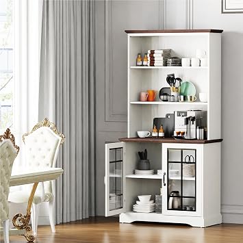 blini White Bookshelf with Glass Door, 5-Shelf Tall Bookcase, 15" Multi Depth Storage Cabinet with Adjustable Shelves, Large Bookcases for Home Office, Living Room