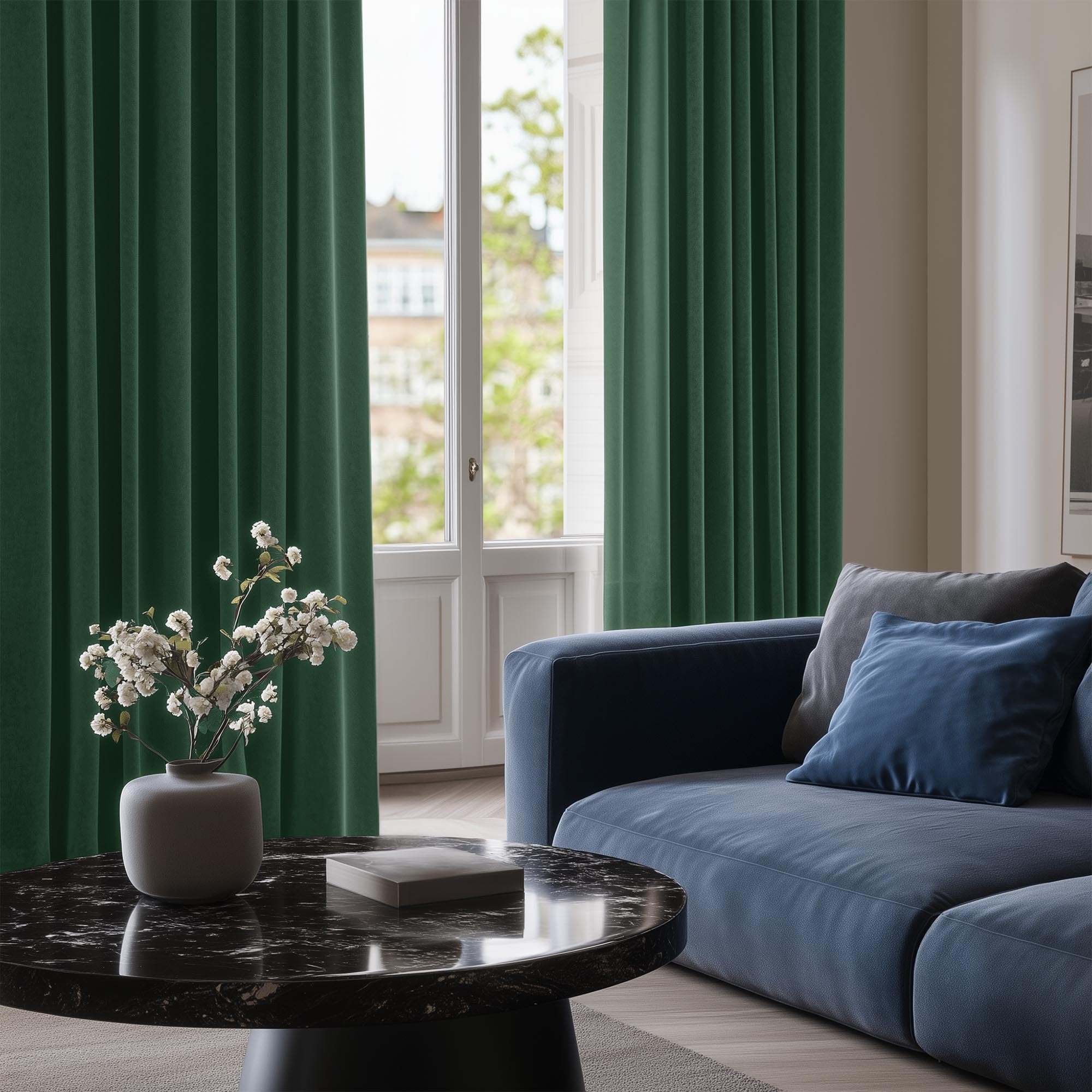 Deconovo Tende oscuranti isolanti termiche anti freddo, design moderno con occhielli, tende per soggiorno e camera da letto, 107 x 138 cm (larghezza x altezza), verde abete, 2 pezzi