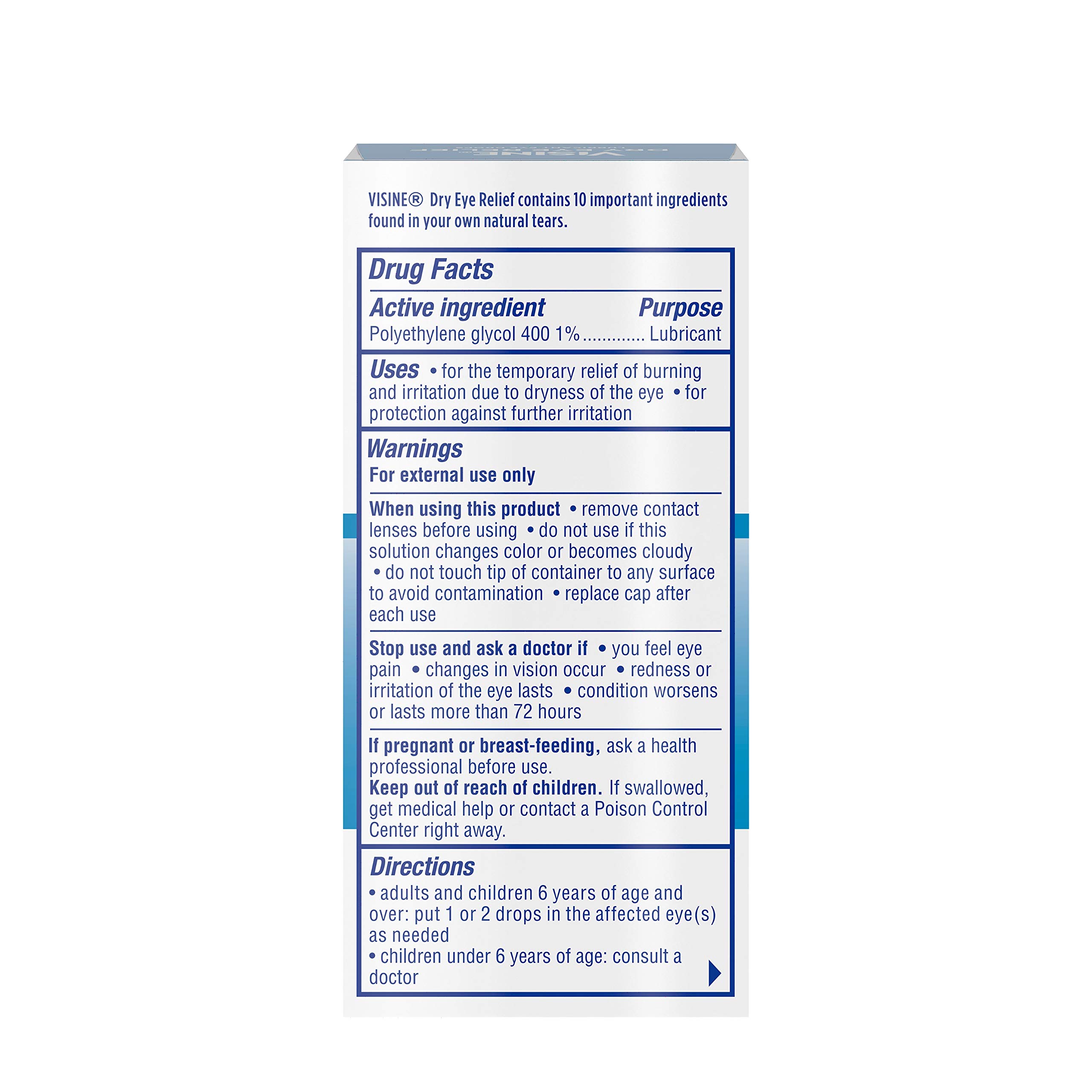 Visine Dry Eye Relief Lubricant Eye Drops with Polyethylene Glycol 400