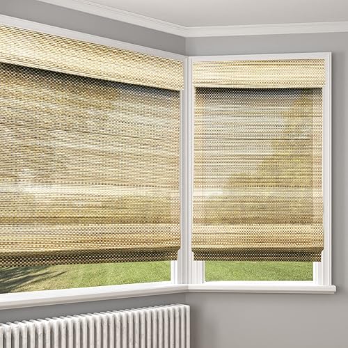 Miniatura 6 de LANTIME Persianas romanas de madera sin cordón, opacas de bambú, color camello del Sahara