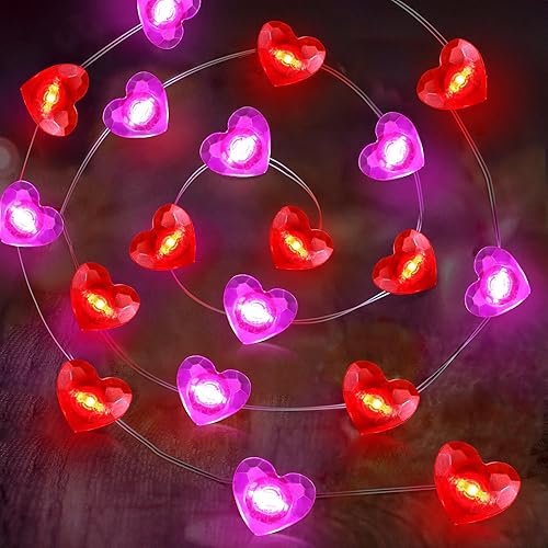 Miniatura 8 de Temporizador: 2 unidades de decoración para el día de San Valentín de 20 pies, 60 luces LED parpadeantes con forma de corazón, funciona con pilas, 8