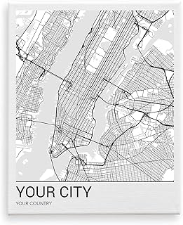 [SF Customizables] Custom City Map Art, Any Street Map, Your Map Personalized Print with Text in Bottom Left Modern Anniversary Gift [Canvas Print]