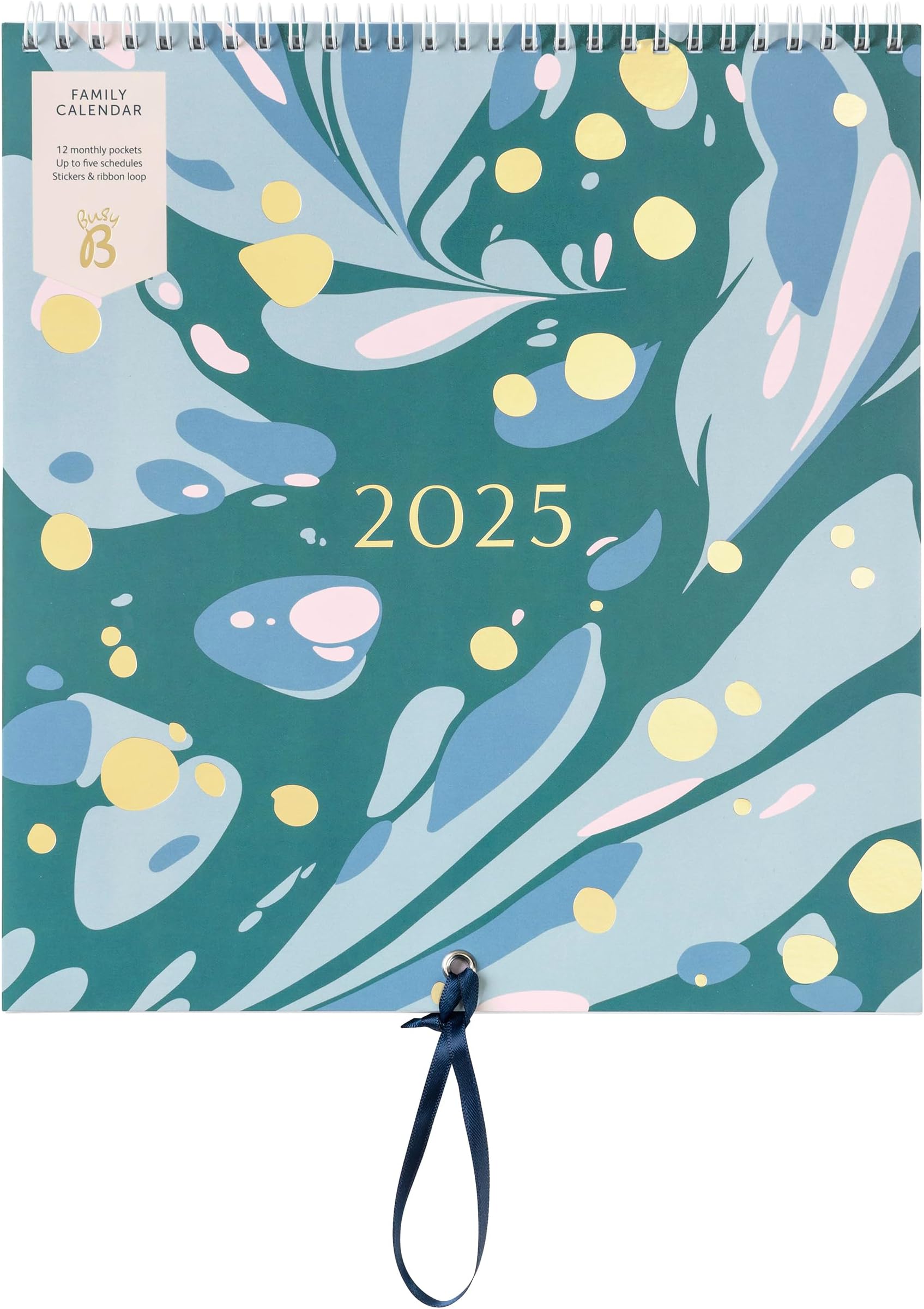 Busy B 2025 Wall Calendar - Family Calendar, Green Marble Design with 5 Colum...