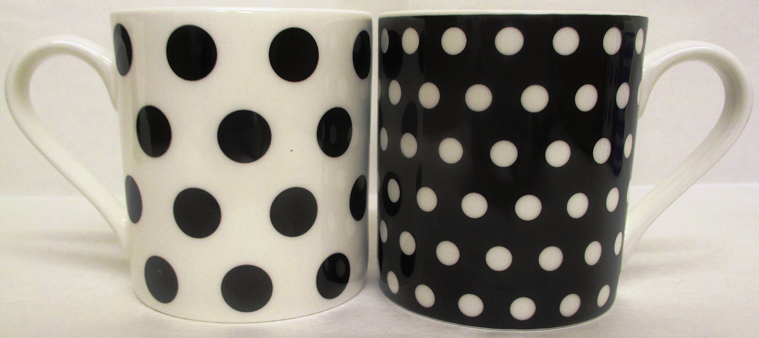 Fromeuropewithlove White Black Dots & Spots Mugs Set Of 2 Fine Bone China Balmoral Black Mugs Hand Decorated In The Uk Free Uk Delivery