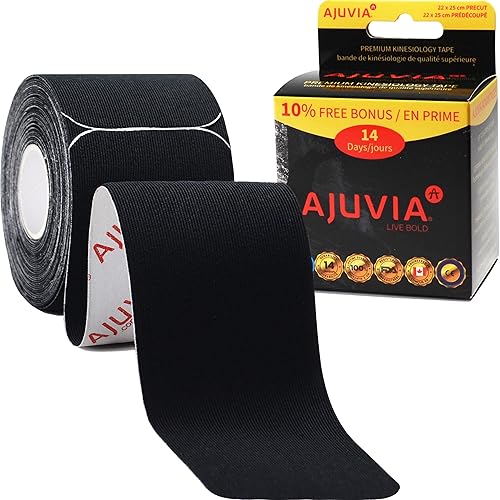 AJUVIA Rollo de cinta K Pro Synthetic Kinesiotape (2 rollos, 10% de bonificación, 40 + 4 tiras precortadas) dura hasta 14 días, tiras precortadas Kt