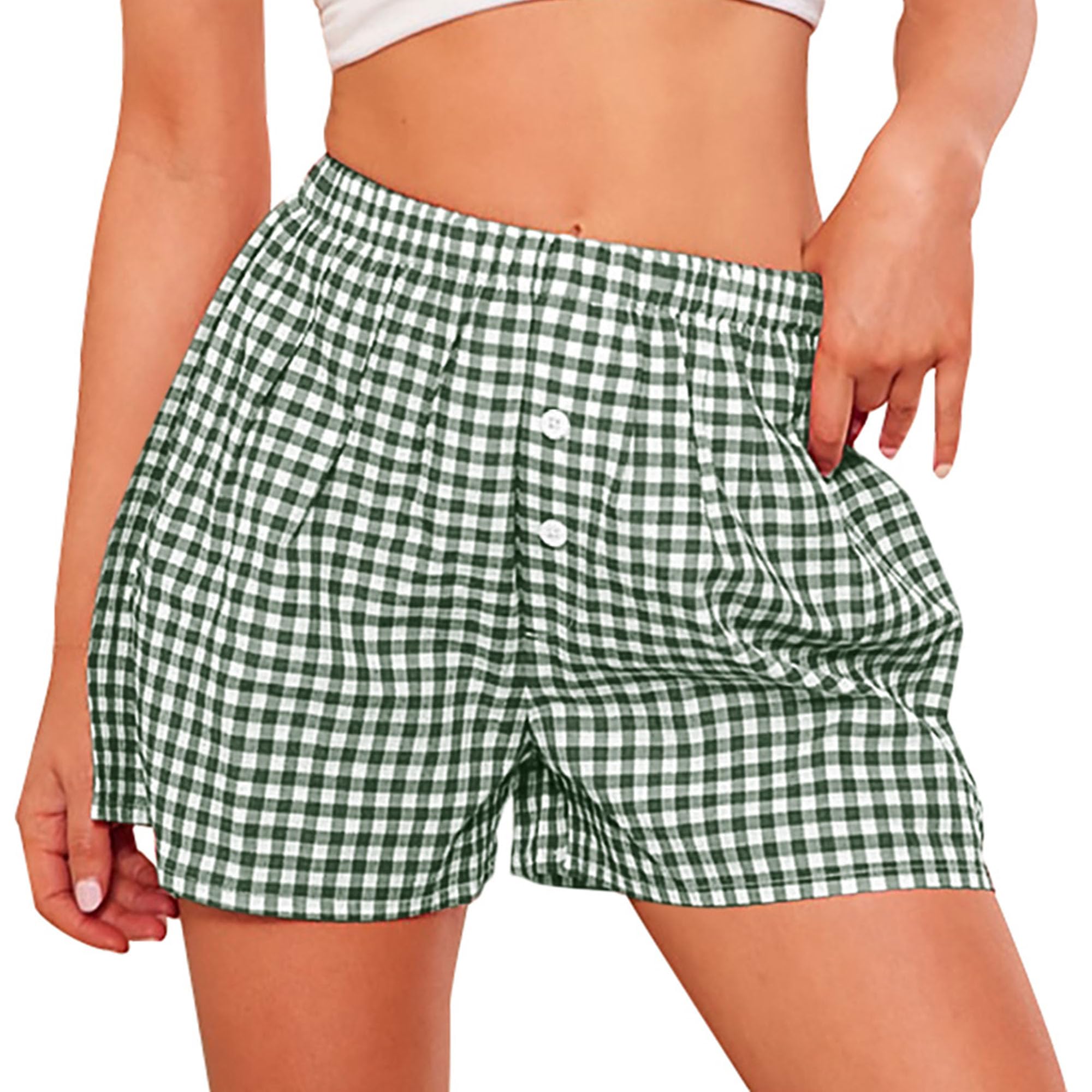 Womens Shorts Boxers 2026 Summer Gingham Pajama Lounge Sleep Y2K Plaid Pj Shorts Beach Bottoms-image-47