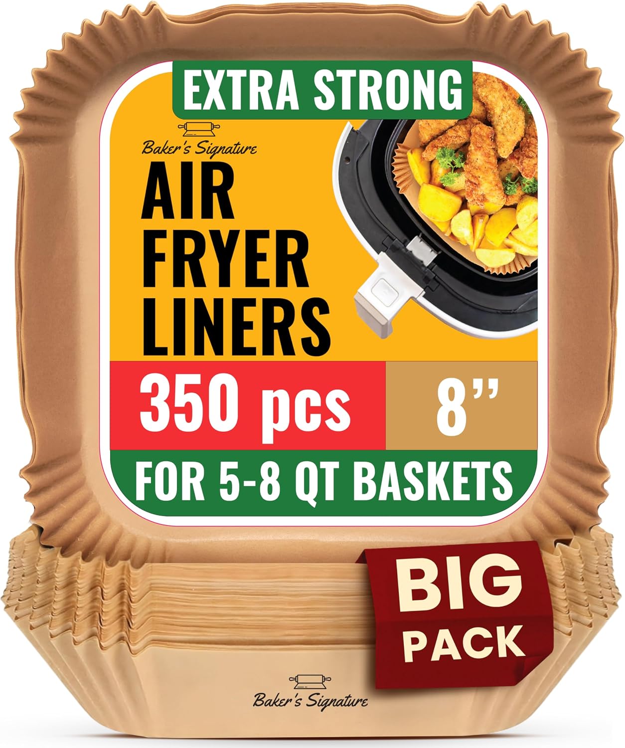 350Pcs Air Fryer Liners Disposable, Non-Stick and Oil Proof for Easy Cleanup Airfryer Liners, 8” Square for 5-8 qt Basket by Baker's Signature