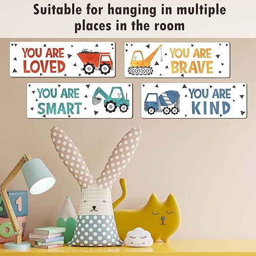 Miniatura 5 de 4 Piezas de Decoración de Vehículos de Construcción para Habitación de Niños, Decoración de Pared de Madera - Arte de Pared Motivacional para