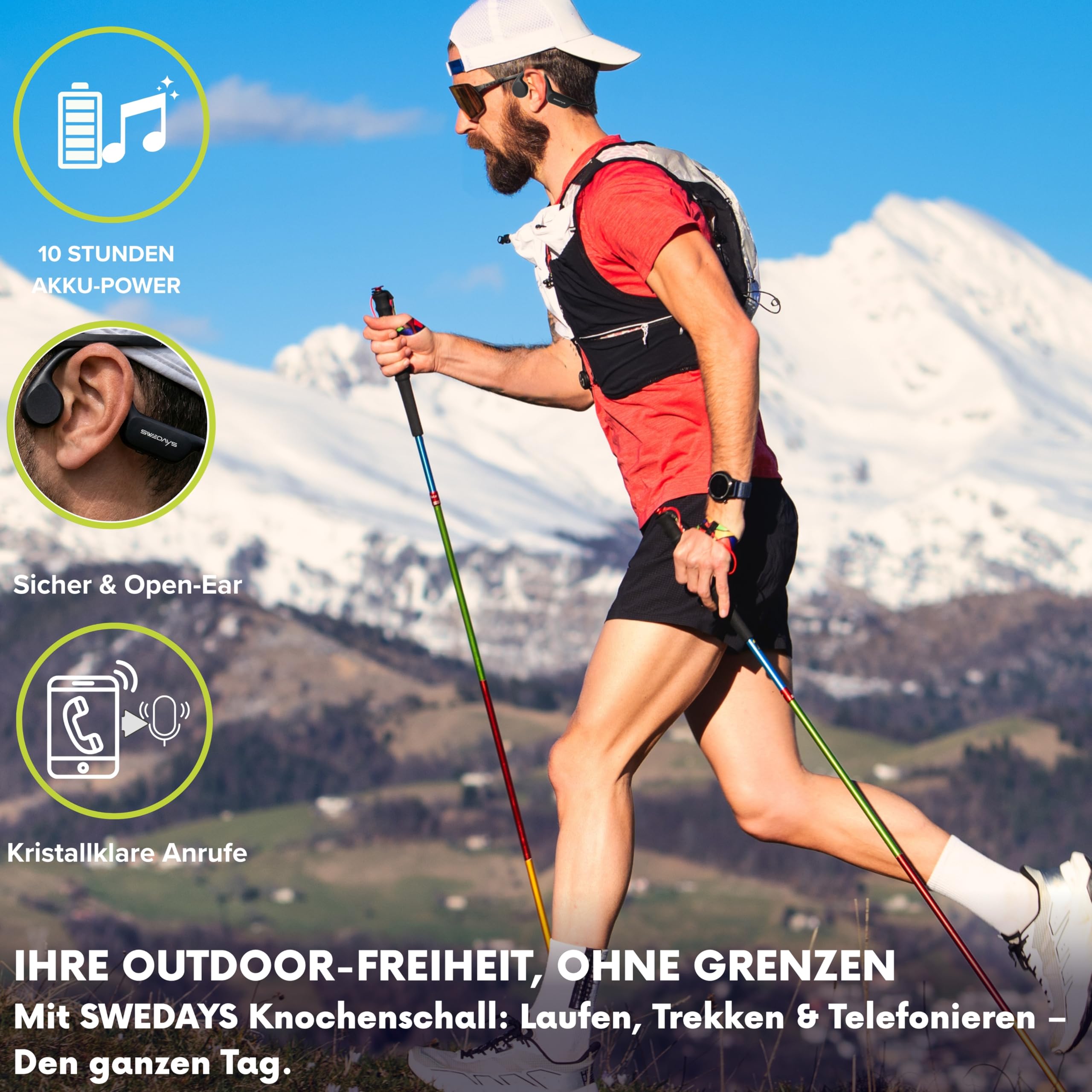 Knochenschall Kopfhörer Schwimmen, Open-Ear kopfhörer Bluetooth 5.4, IP68 Wasserdicht, 32GB Interner Speicher MP3 Player mit Mikrofon,10 Std Spielzeit für Laufen,Radfahren & Gym