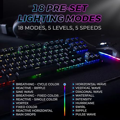 Miniatura 8 de TECWARE Teclado mecánico para juegos Phantom de 87 teclas RGB Interruptor rojo Outemu Iluminación LED de color de 16.8 M 18 preestablecidos Baja