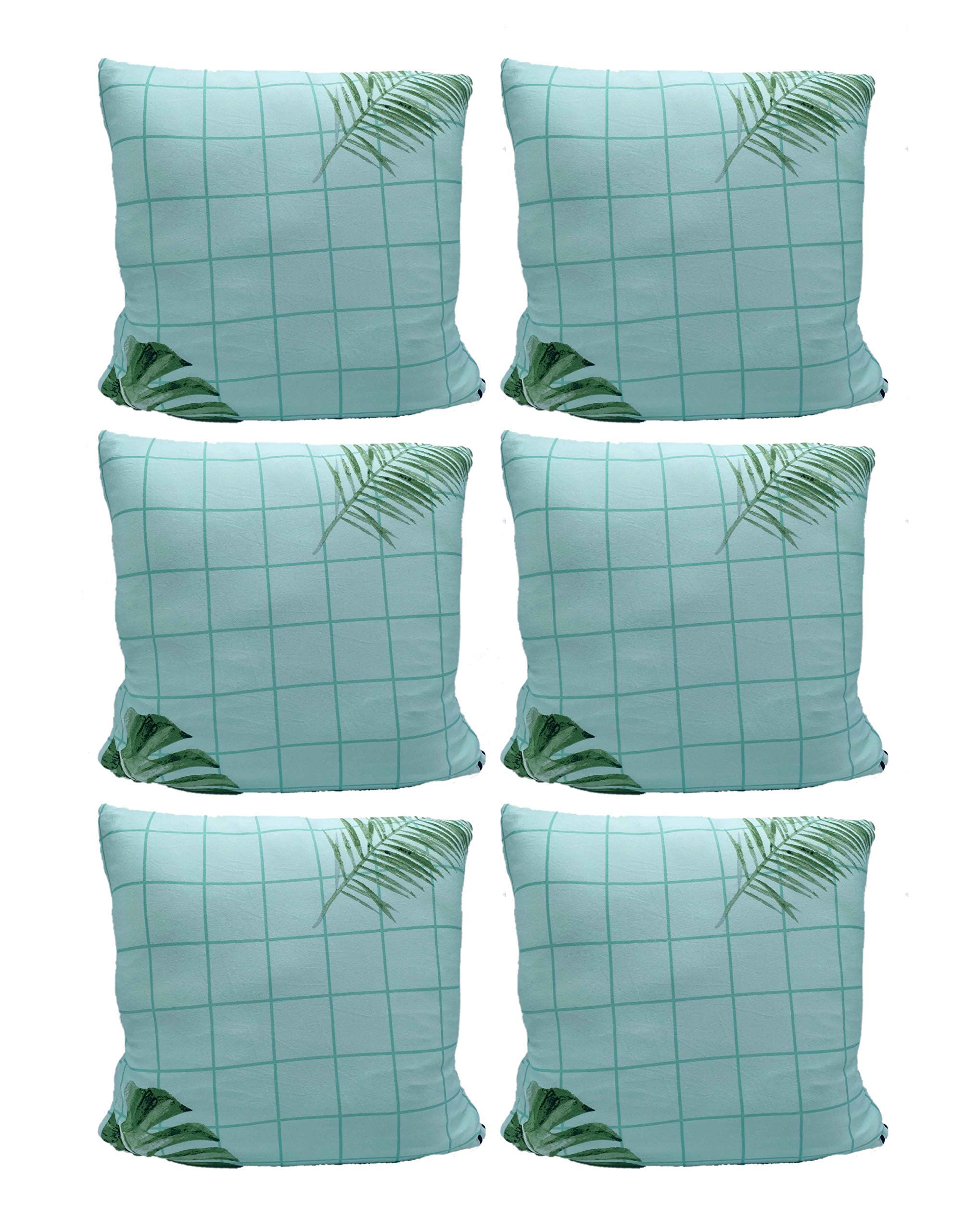 House of Quirk Polyester Throw Pillow Case Cushion Cover Home Sofa Decorative (Cover Only,No Insert)(16.5x16.5 inch/ 42x42cm)(Pack of 6)(Sky Blue Fern)