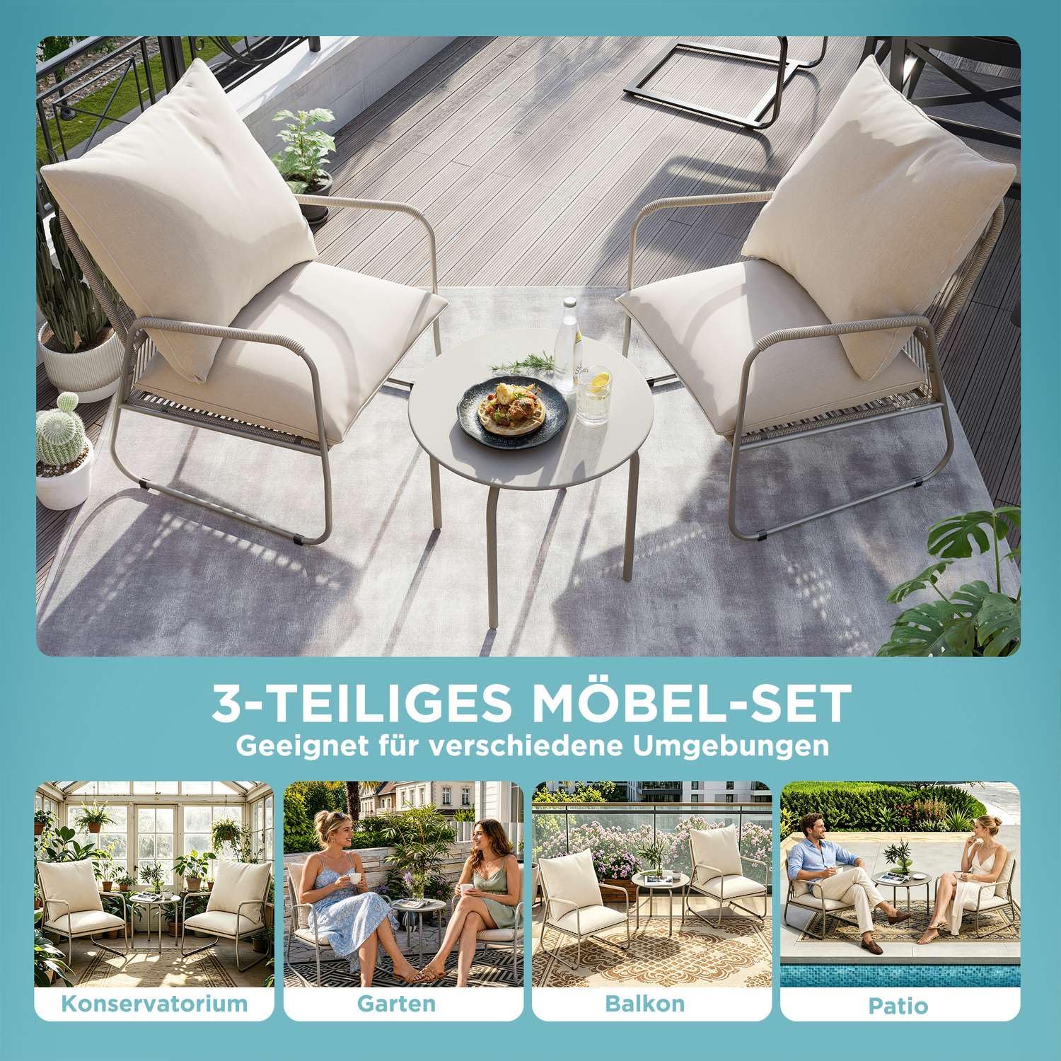 2026 Aufwertung 7 teilige Gartenmöbel-Set, Wetterfeste Außen-Sitzgruppe & Terrassemöbel, Balkonmöbel aus Atmungsaktive PE-Rattan Gartenstühle mit Kissen & Runder Couchtisch, für Garten,Balkon,Terrasse