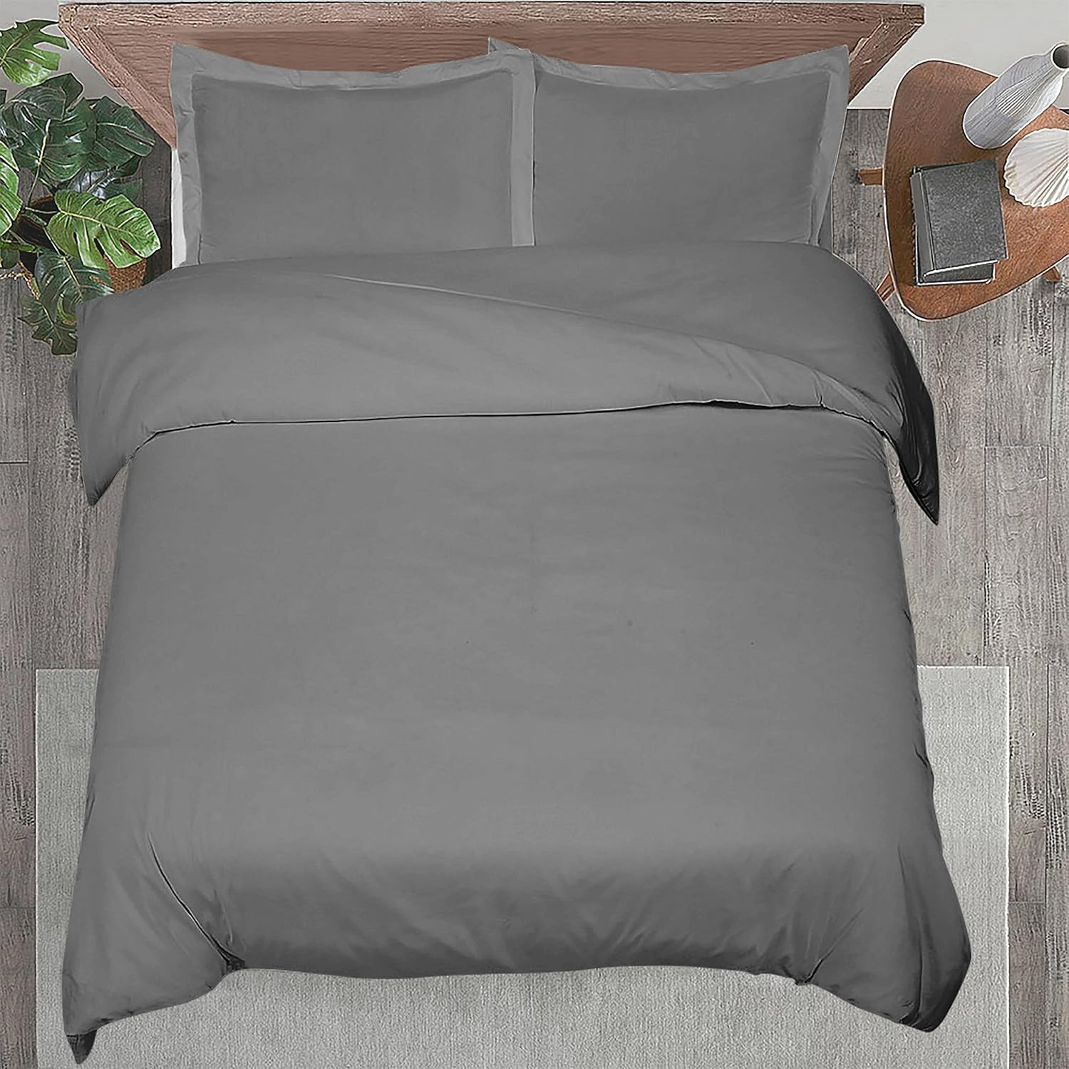 ROYALE LINENS Grey Duvet Cover Queen Size - 3 Piece Bedding Comforter Covers - Zipper Closure - 1 Queen Duvet Cover 90x90 inches and 2 Pillow Shams - No Comforter Included