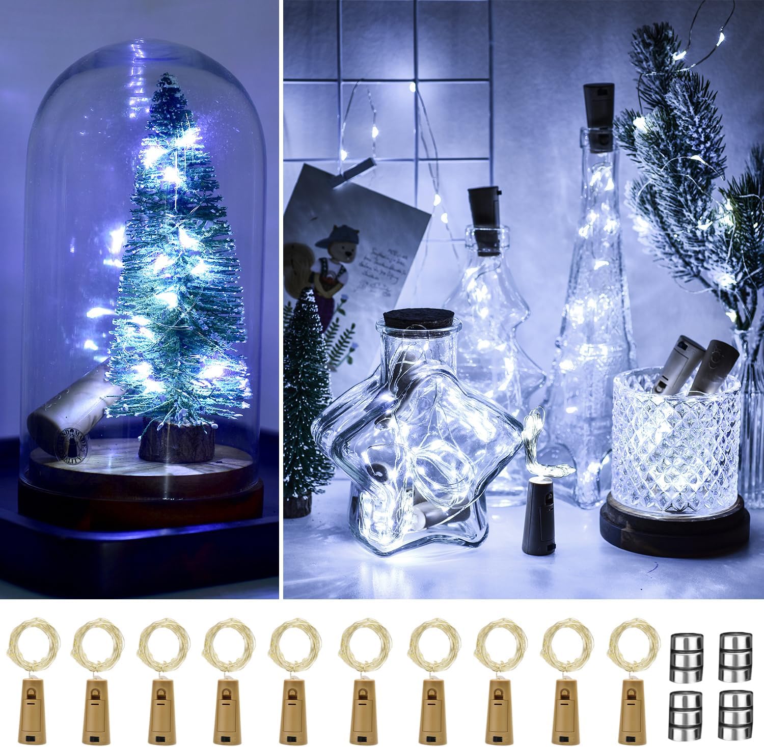 Wine Bottle Lights with Cork, 10 Pack with 12 Replacement Batteries Mini Fairy String Lights Battery Operated, Party Decoration for Wedding Christmas Halloween Bar Mason Jar -Cool White