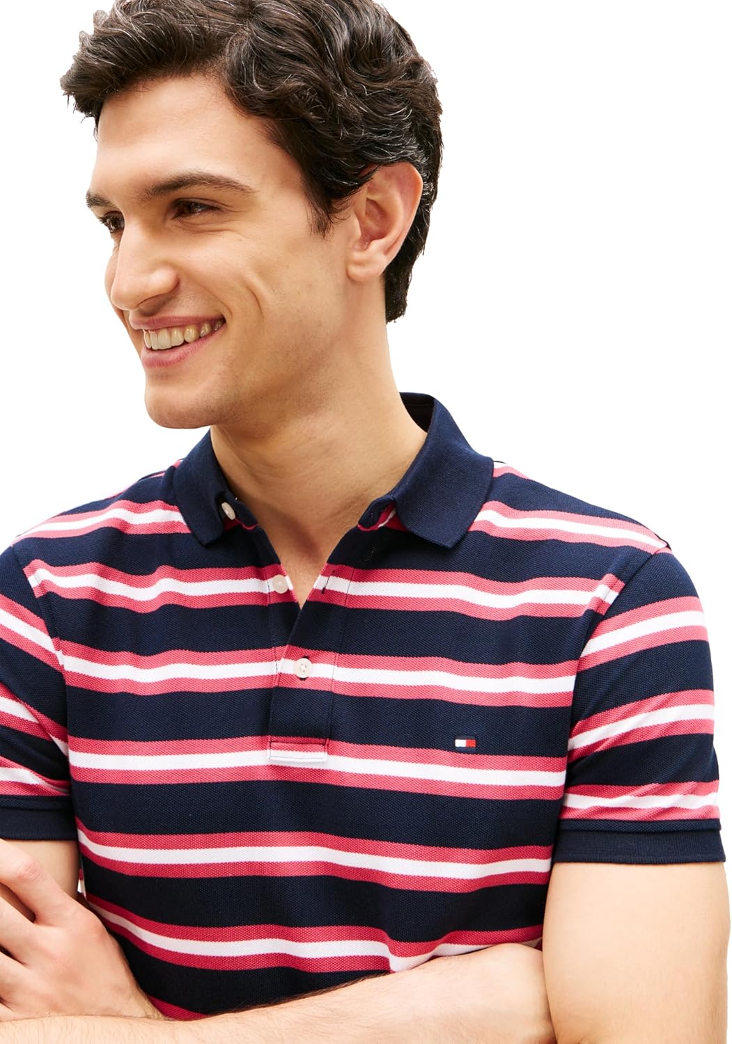 Tommy Hilfiger Men's Short Sleeve Polo Shirts in Slim Fit with Stretch and Organic Pique Cotton
