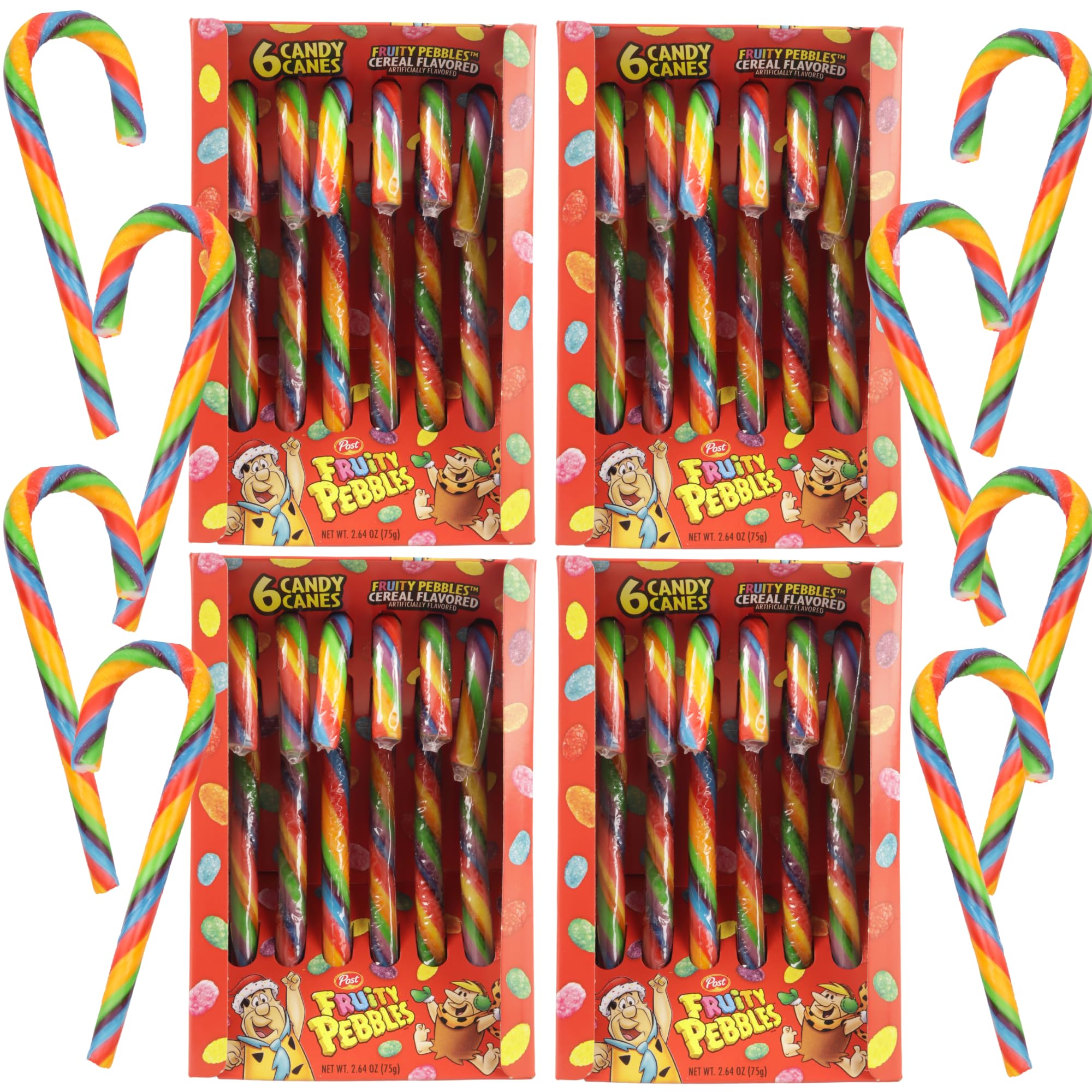 Sweetzo - Bulk Christmas Candy Canes, Fruity Pebbles Flavored Treats, Holiday Party Favors, 2.64 Ounces (Pack of 4)