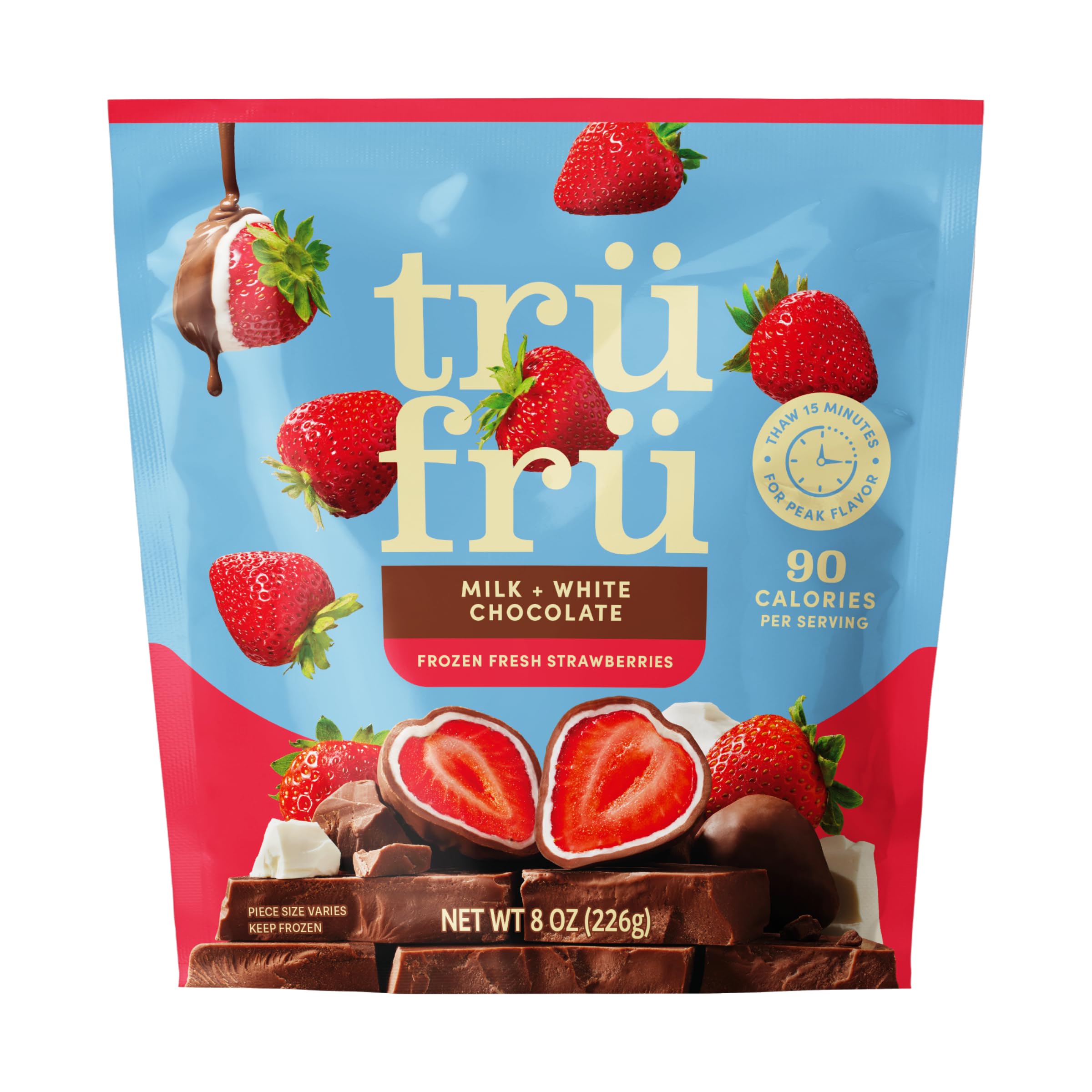 Tru Fru Frozen Strawberries in Milk & White Chocolate, 8 Ounce Bag