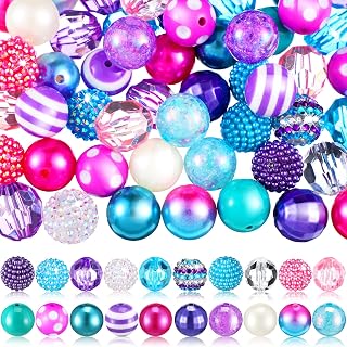 100 Pcs 20 mm Colorful Beads Bubblegum Beads Large Pearl Rhinestone Plastic Chunky Beads Loose Round Spacer Beads for DIY Craft Pen Jewelry Making Supplies(Mermaid)