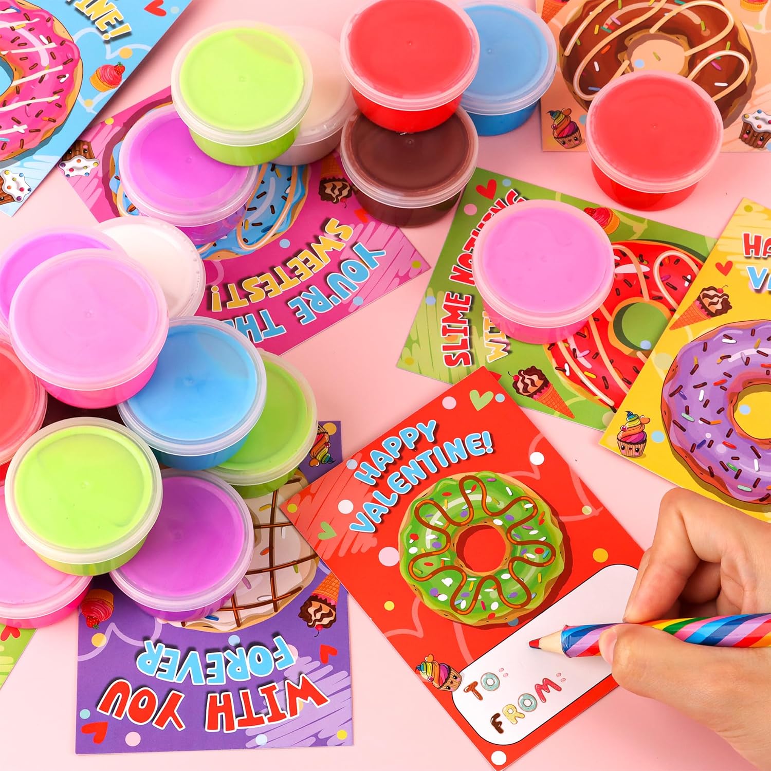 28 Pack Valentines Day Gifts for Kids Classroom, Valentines Cards with Butter Slime, Classroom Exchange Gifts, Valentines School Party Favors for Boys Girls Toddlers