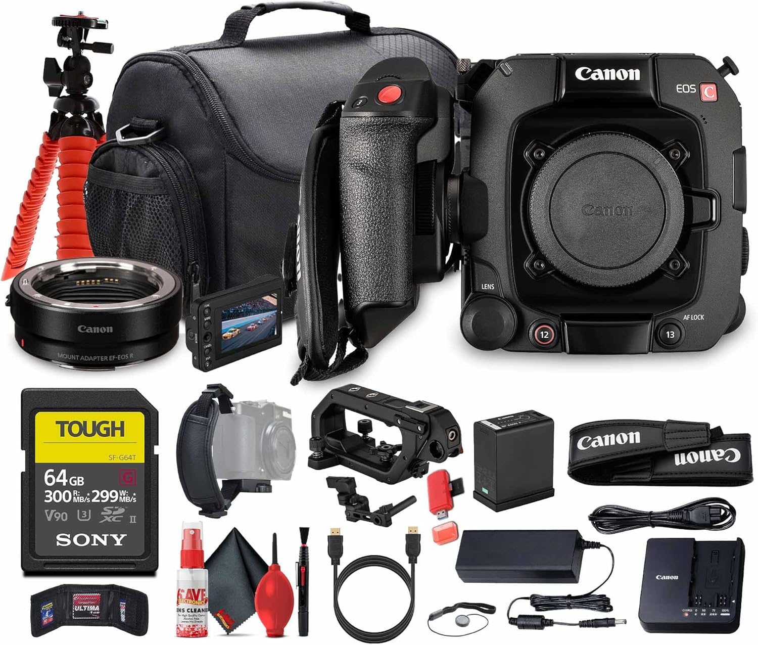 Canon EOS C400 6K Full-Frame Professional Cinema Camera (6388C002) | Triple Base ISO, Dual Pixel CMOS AF II, RF Mount | 64GB Card + Camera Bag + Flex Tripod + Cleaning Kit + More