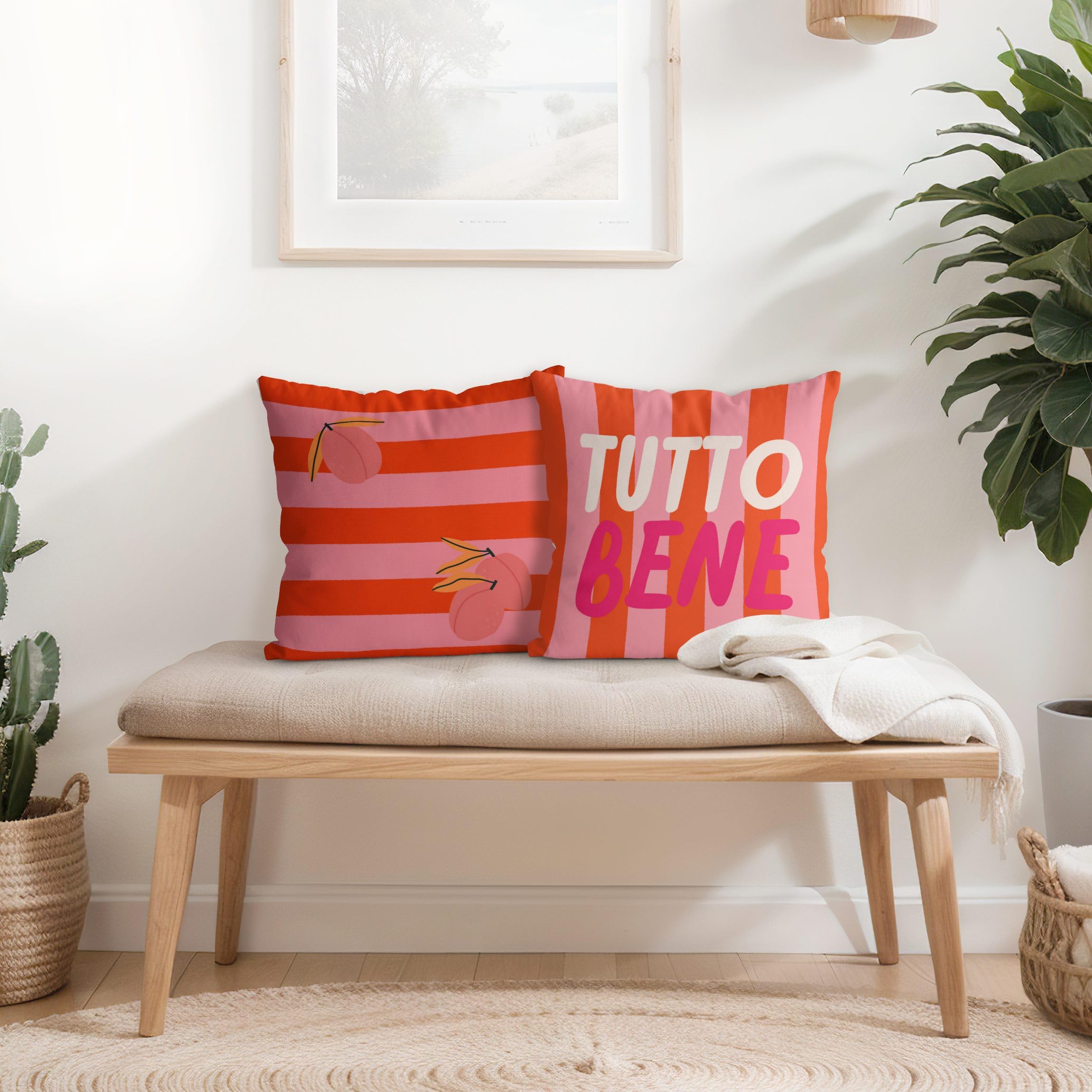 Deko Kissenhülle 2er Set draußen/Outdoor waschbar Kulinarisch ohne Füllung Zierkissen - Made in Germany - Obst Bezug rosa Sofakissen Pop Art Outdoor Sofa Bett 1231