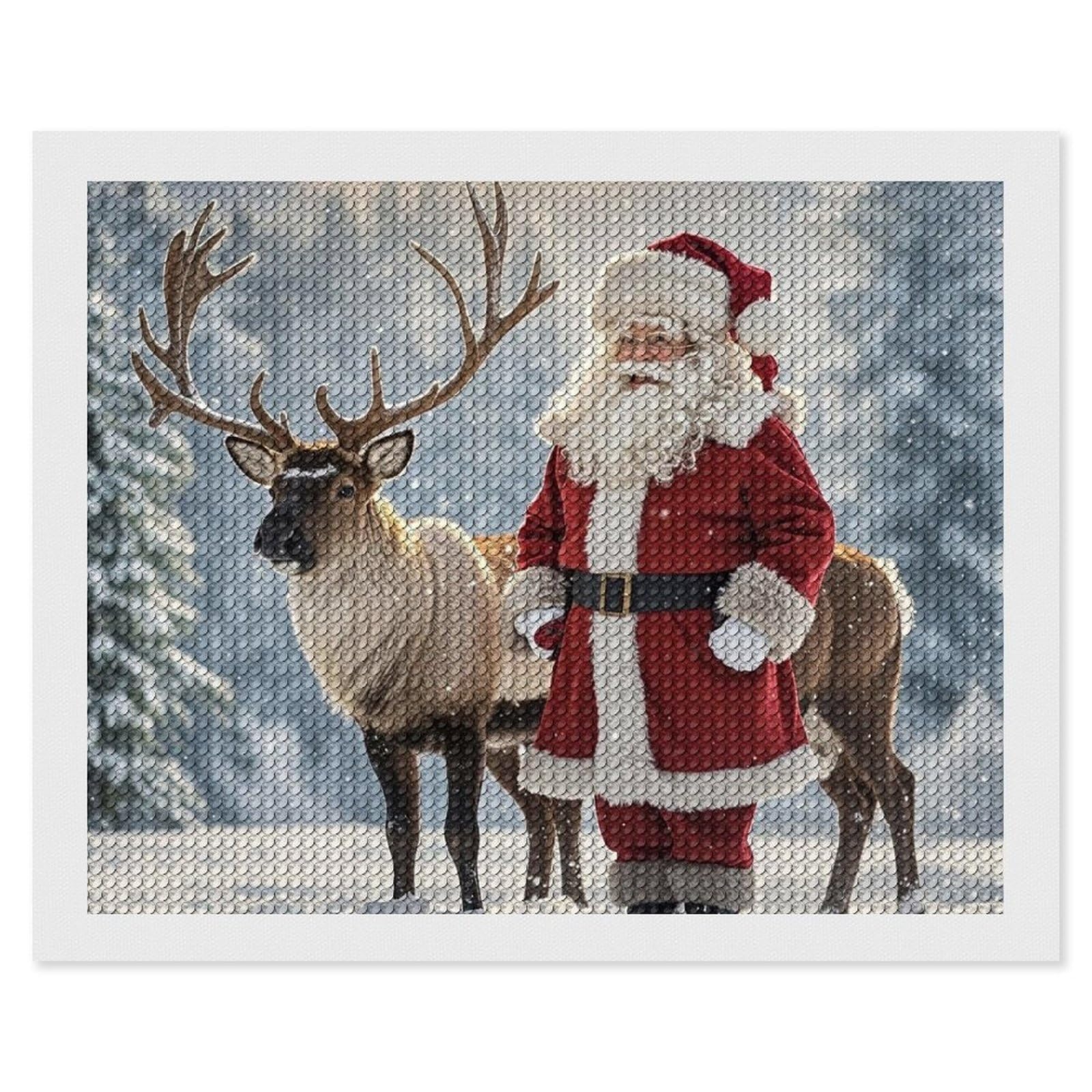 Santa Claus and Deer Elk Diamond Painting Kits for Adults, DIY 5D Diamond Painting Kits for Beginners, Round Full Drill Diamond Dots Paintings, Diamonds Pictures Gem Art for Crafts Home Decor 16"x20"