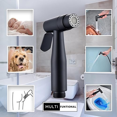 Miniatura 6 de Pulverizador de bidé de inodoro negro mate, accesorio rociador con manguera de acero inoxidable para higiene personal, rociador de inodoro de mano