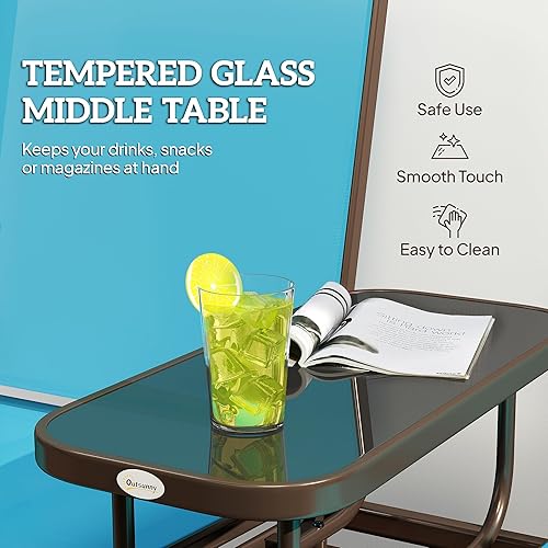 Miniatura 5 de Outsunny Banco planeador para exteriores con mesa central, marco de metal, sofá biplaza para patio con tela de malla transpirable y reposabrazos