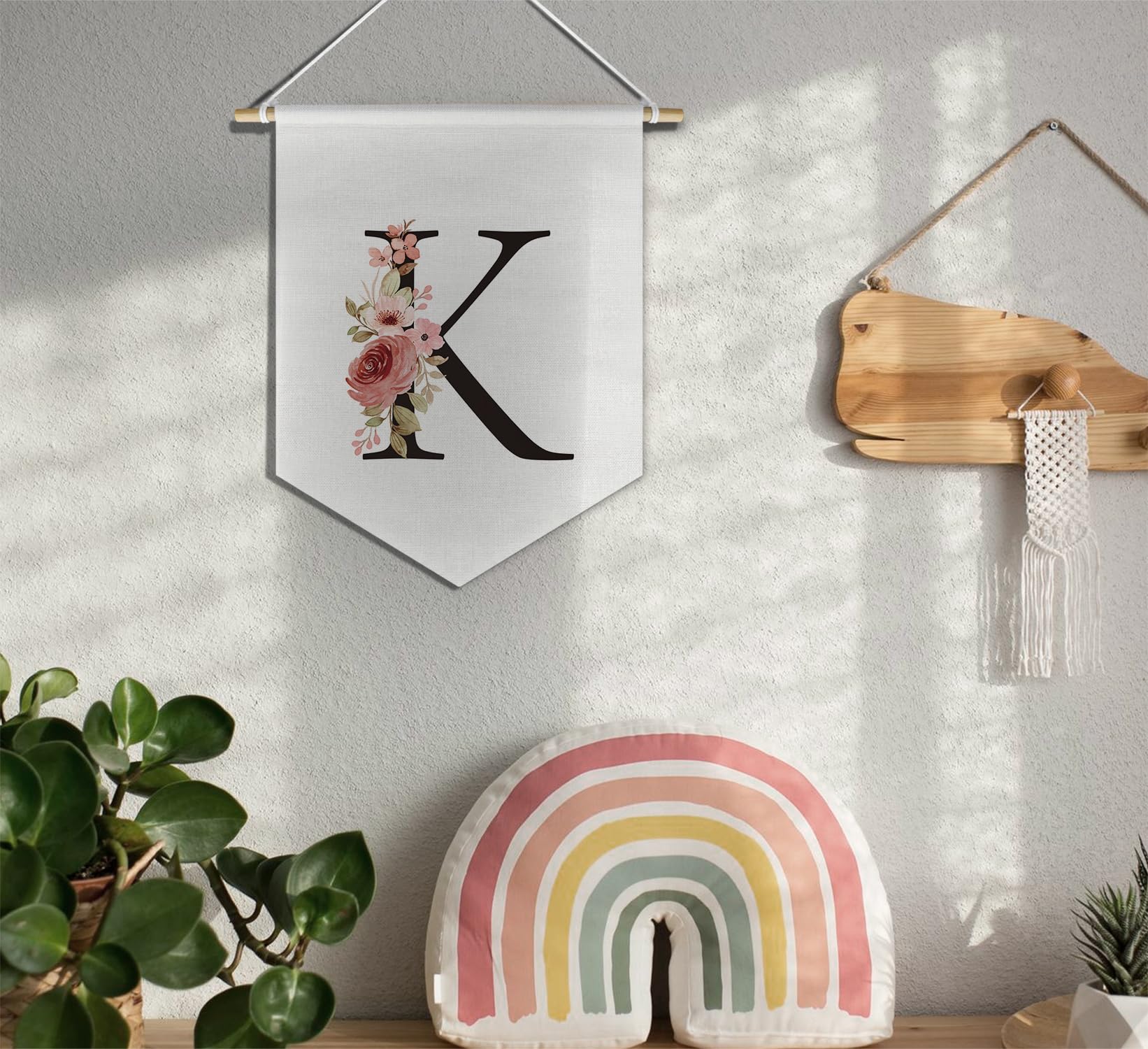 Alphabet Pennant Banner - 11x15.3 Inch Flax Wall Decor For Nursery Or Kids Room