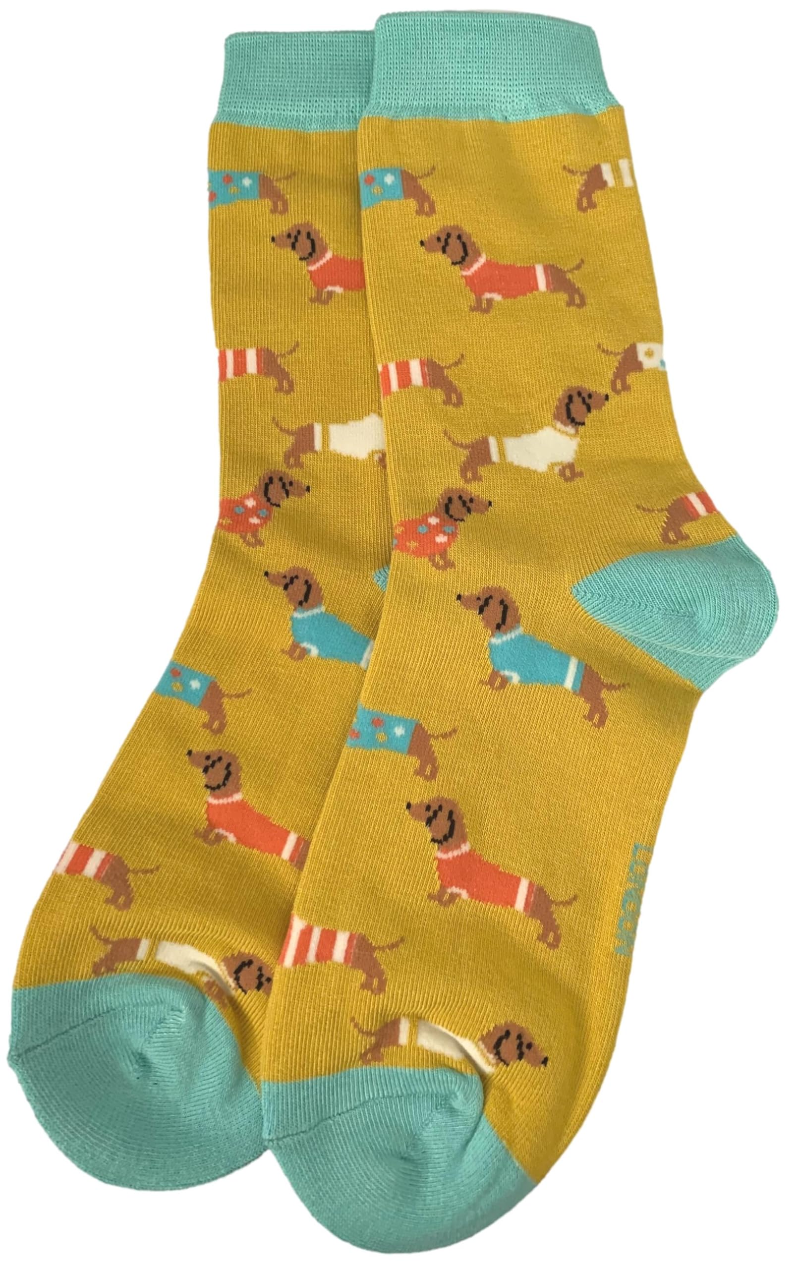 Purple Possum UK® Sausage Dogs Socks Ladies Dachshund Dog Mustard Yellow Mint Green Bamboo Cotton Size 3 to 7