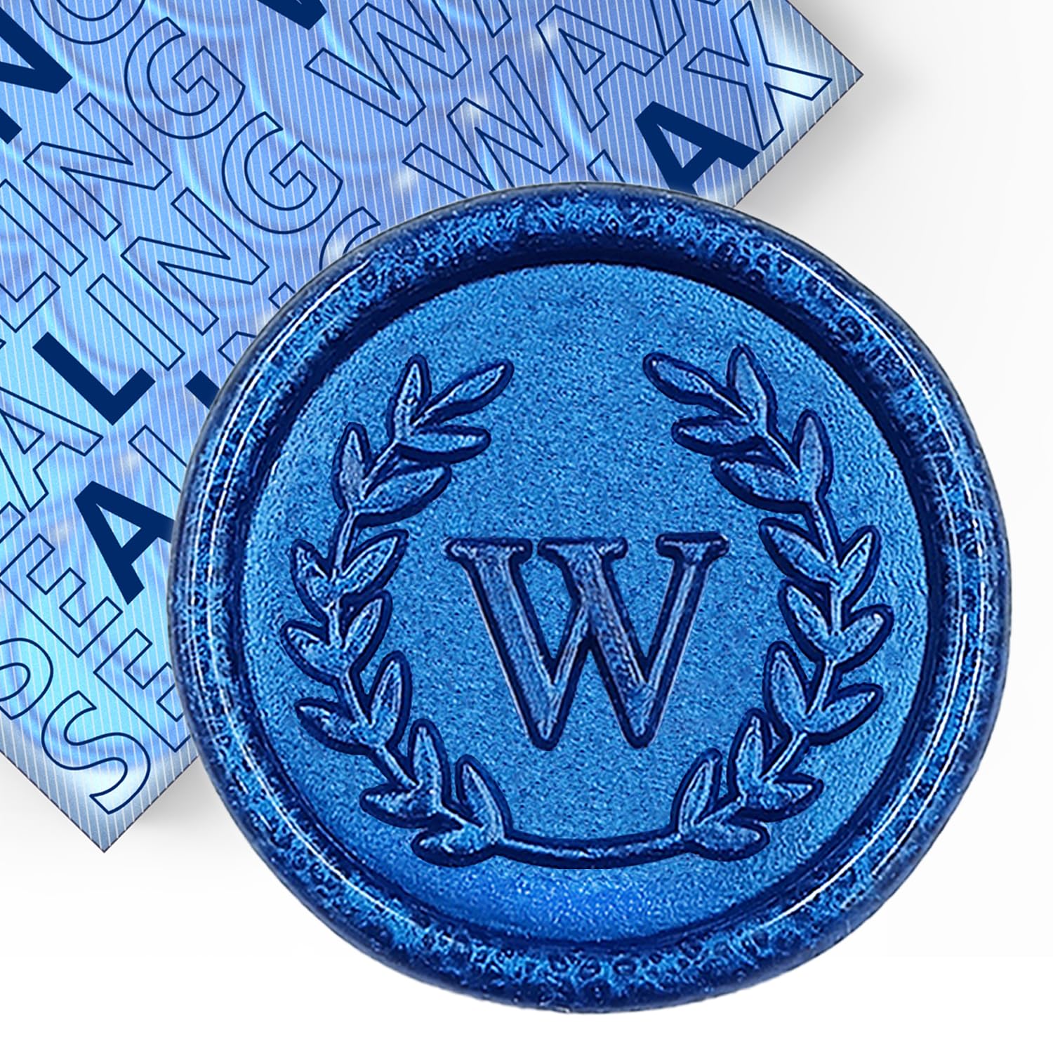 50Pcs Blue Letter W Adhesive Wax Seal Stickers, Hand-Made, No Need Seal Stamp, Tear and Use Wax Stickers for Wedding Invitations, Envelopes, Christmas Gift