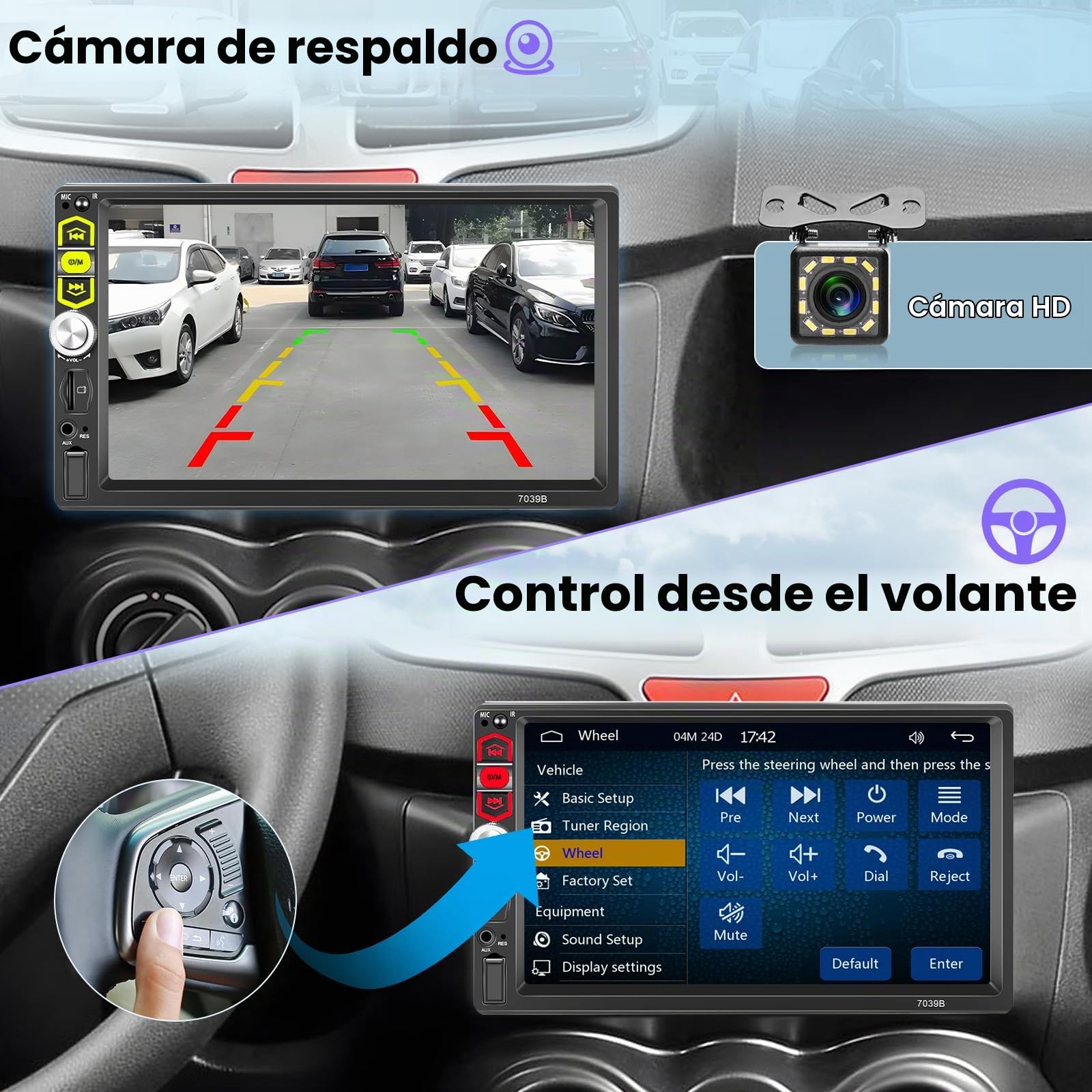 Hikity 1 DIN Radio de Coche Wired Carplay Android Auto, 7 Pulgadas Pantalla Táctil Autoradio Bluetooth Soporte Mirror Link FM EQ TF USB AUX SWC Cámara de Visión Trasera Micrófono