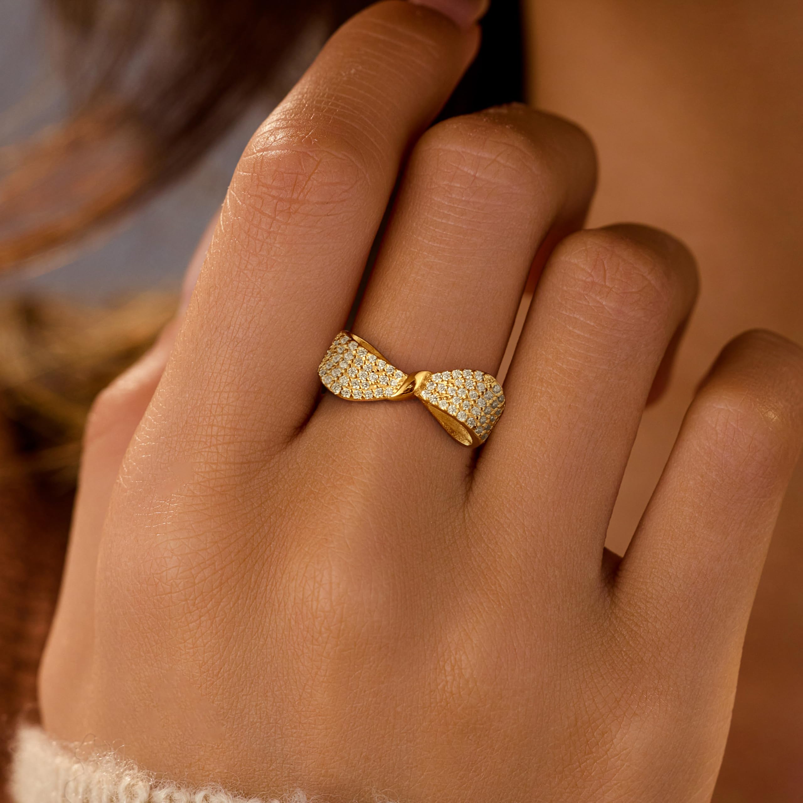 Anillos de plata de ley 925 delicados con lazo para mujer, anillo de compromiso chapado en oro de 14 quilates, anillo de amistad para madre e hija, regalo de cumpleaños y graduación, Plata de ley, Sin 2