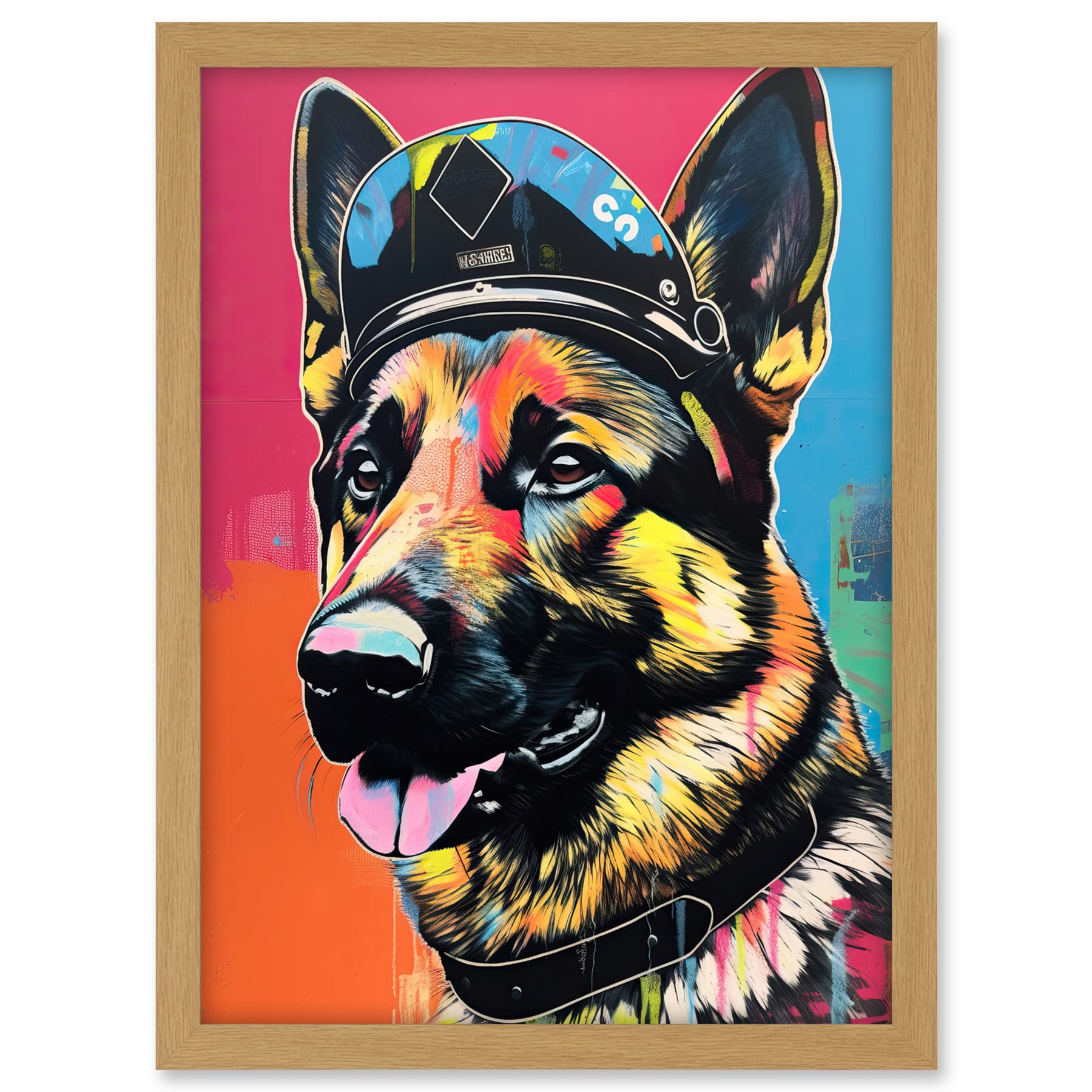 Artery8 German Shepherd Wearing Police Hat Modern Pop Art Artwork Framed A3 Wall Art Print